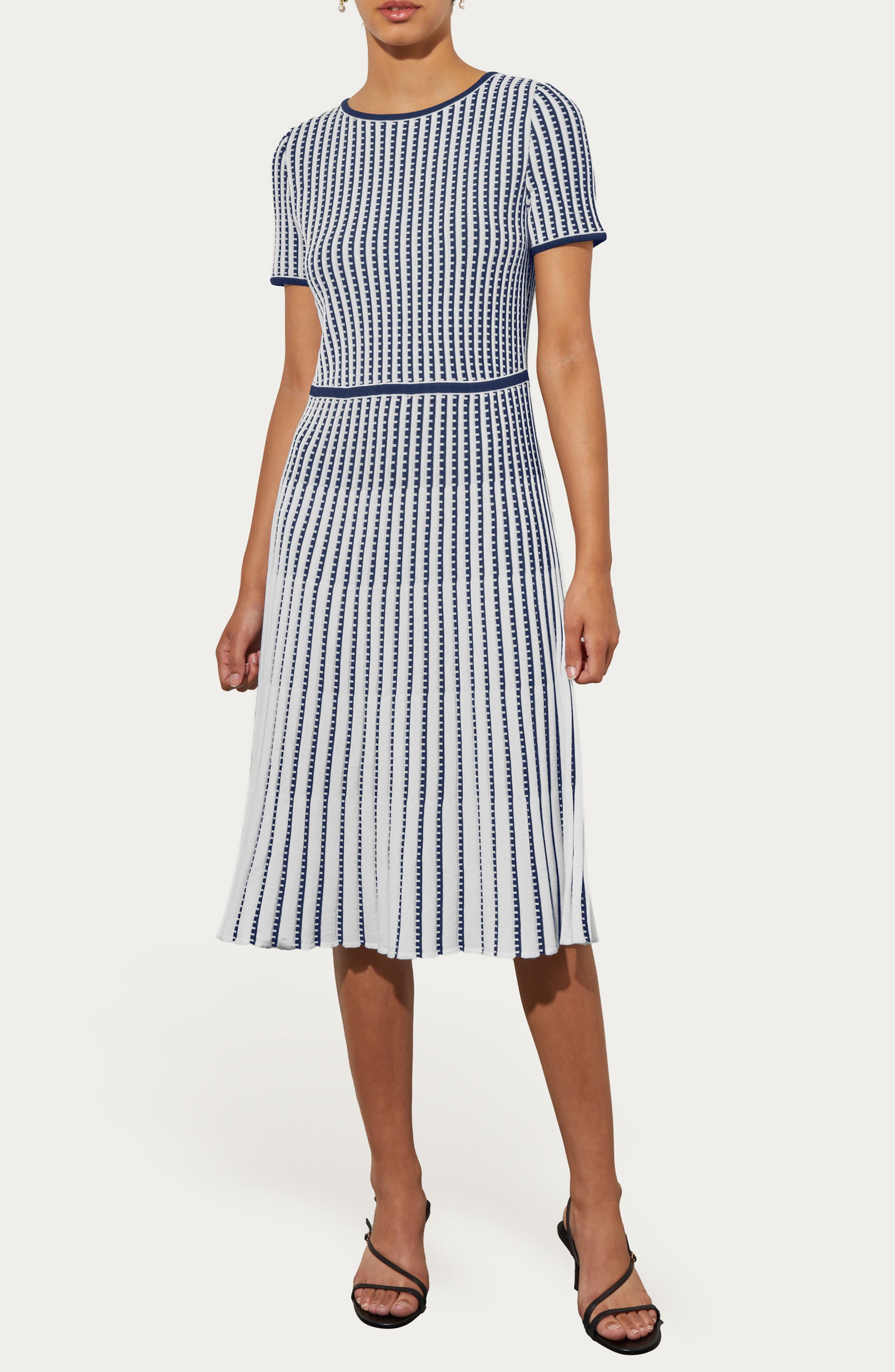 Grid Stripe Flare Knit Dress