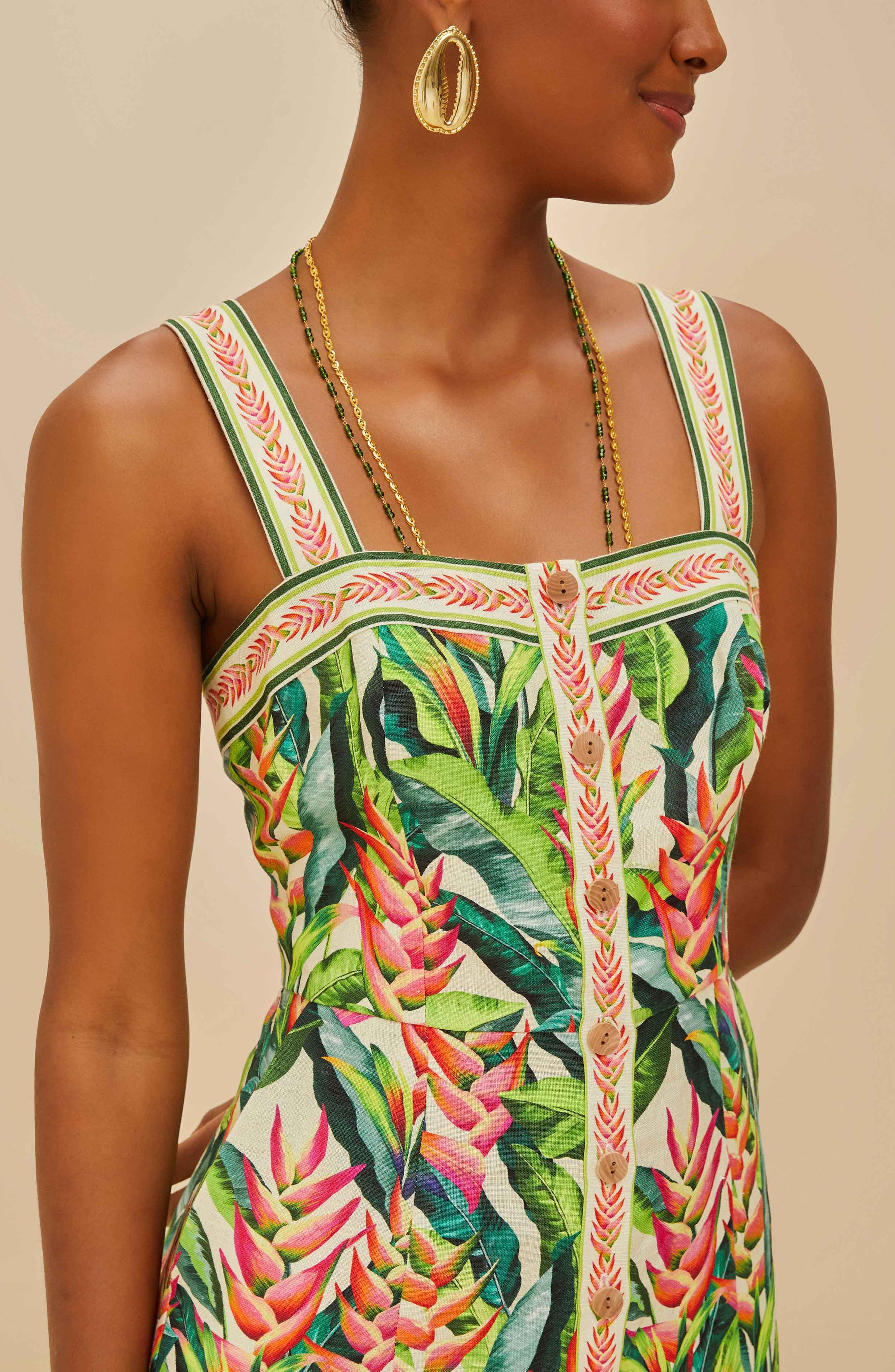 Heli Leaves Button Front Linen Midi Dress - image 2