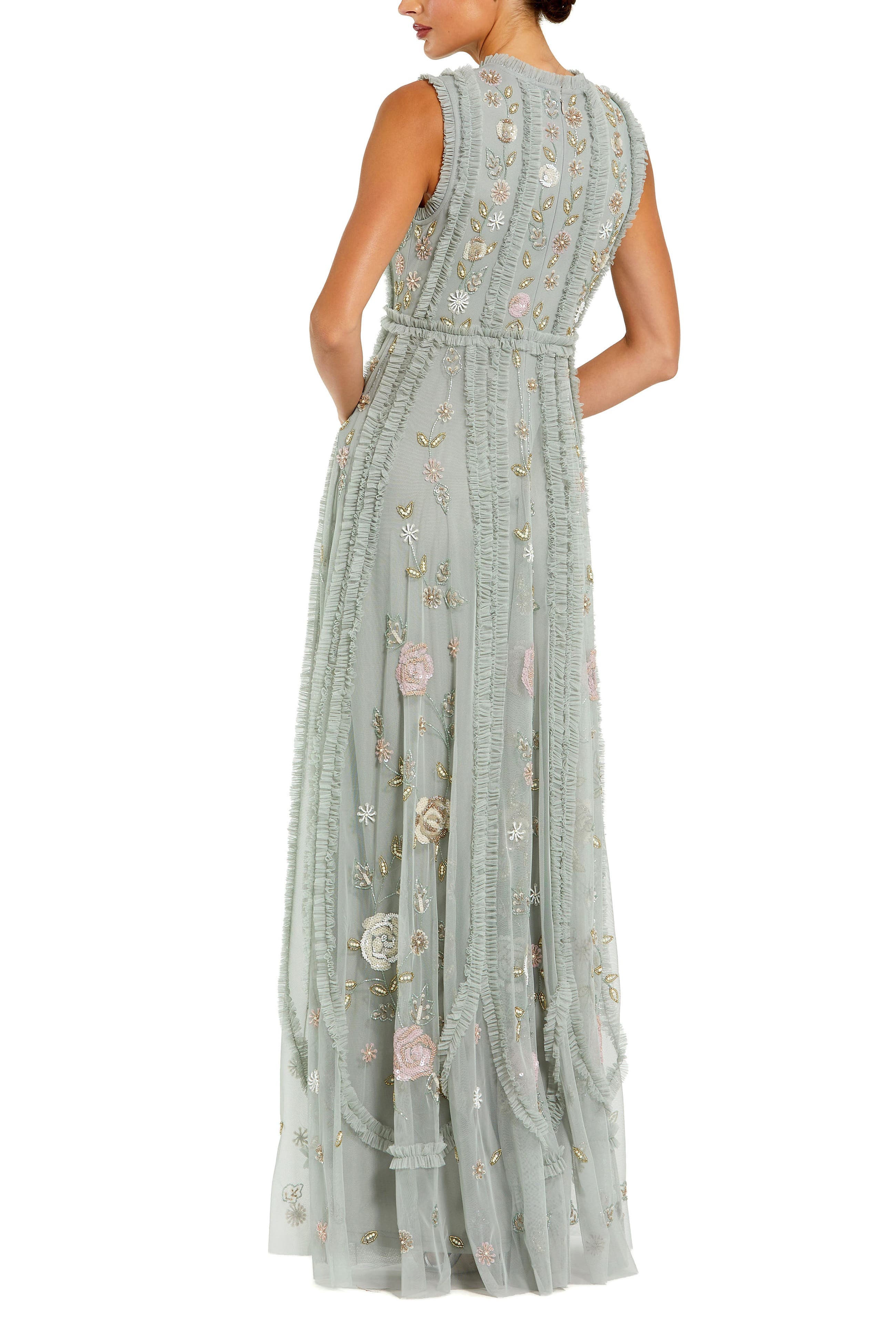 Petite Floral Embroidered Mesh A-Line Gown with Micro Ruffle Trim - image 2