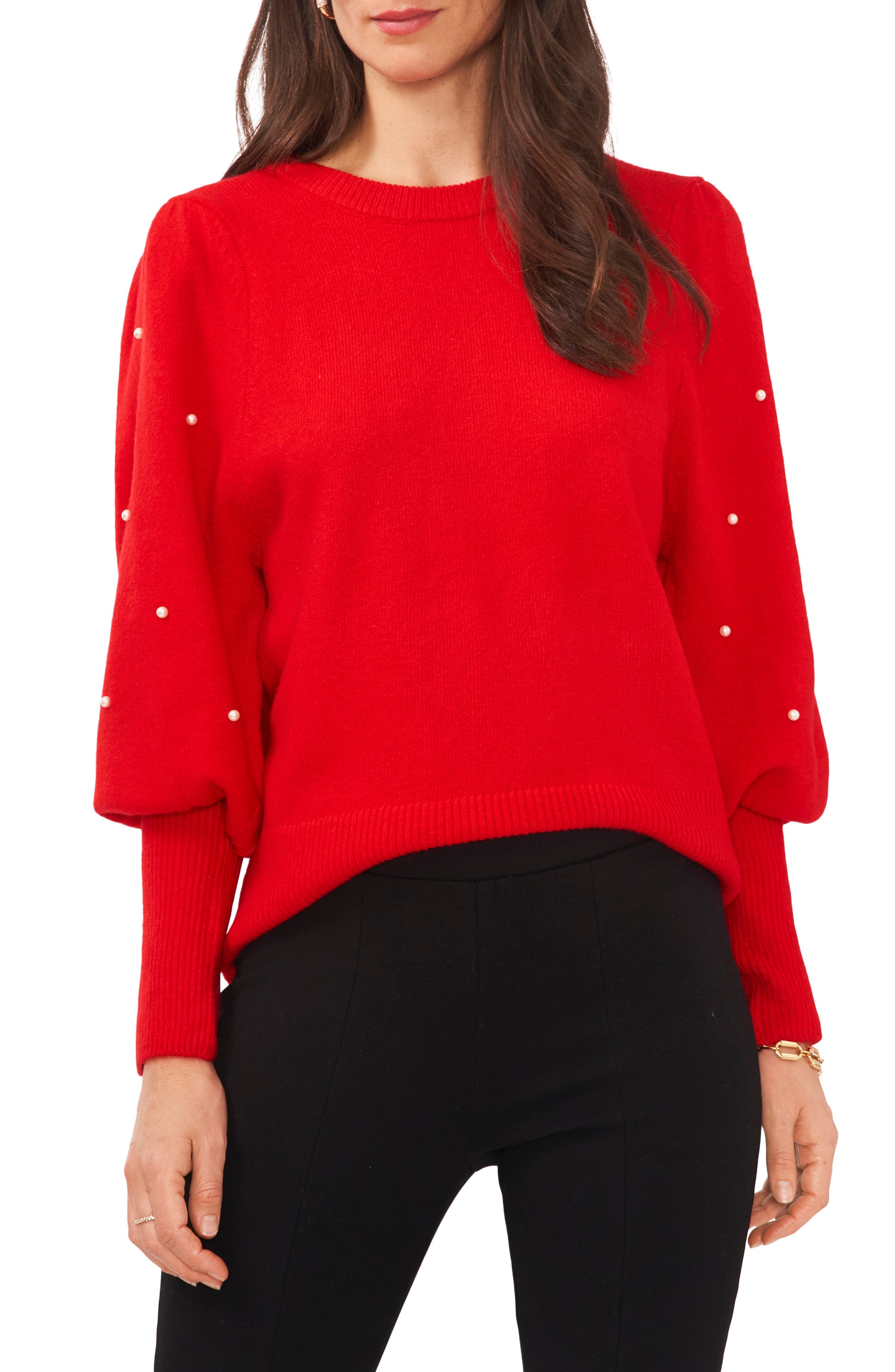 Imitation Pearl Juliet Sleeve Sweater - image 1