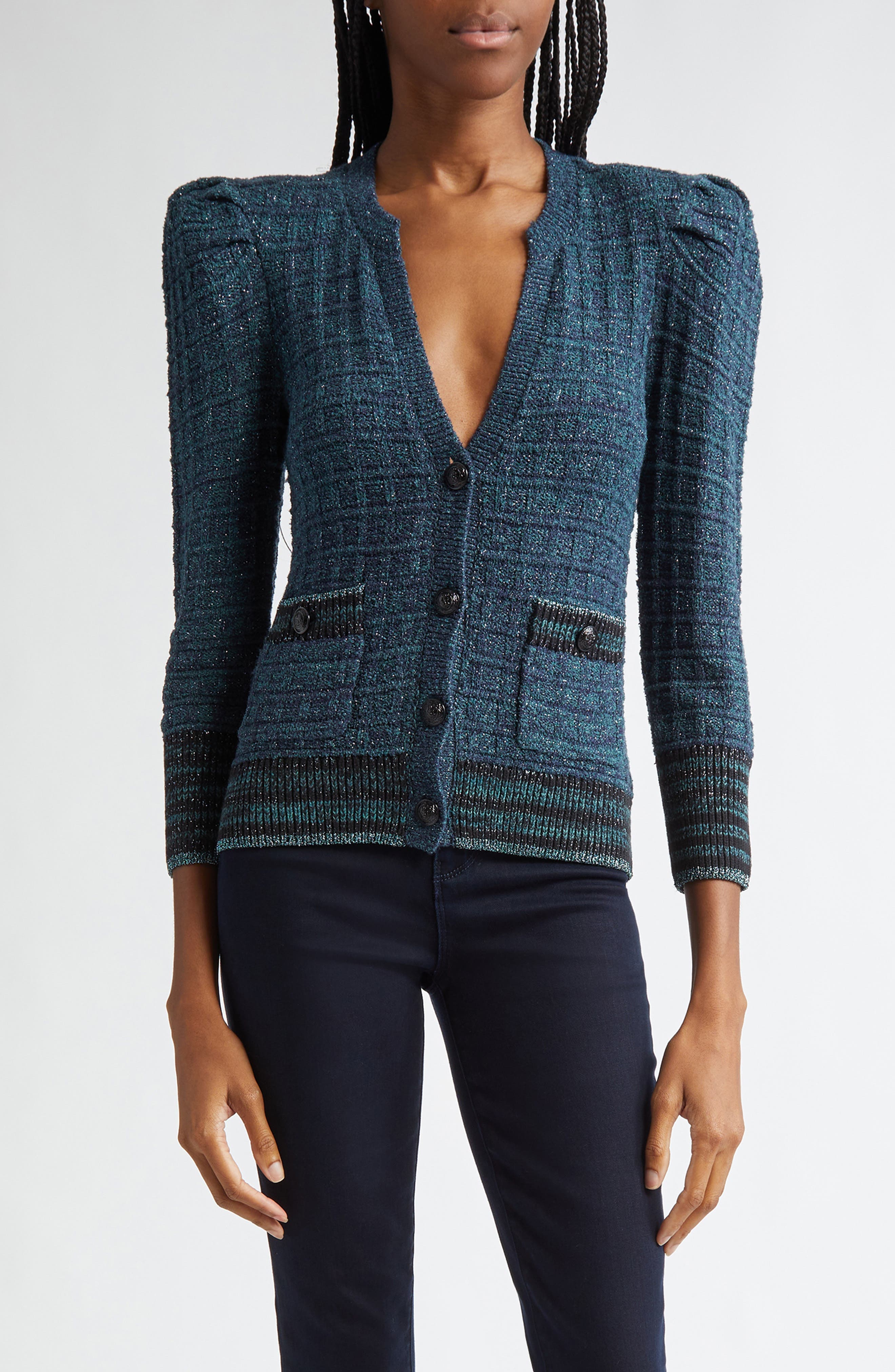 Jenni Puff Shoulder Waffle Stitch Cardigan - image 1