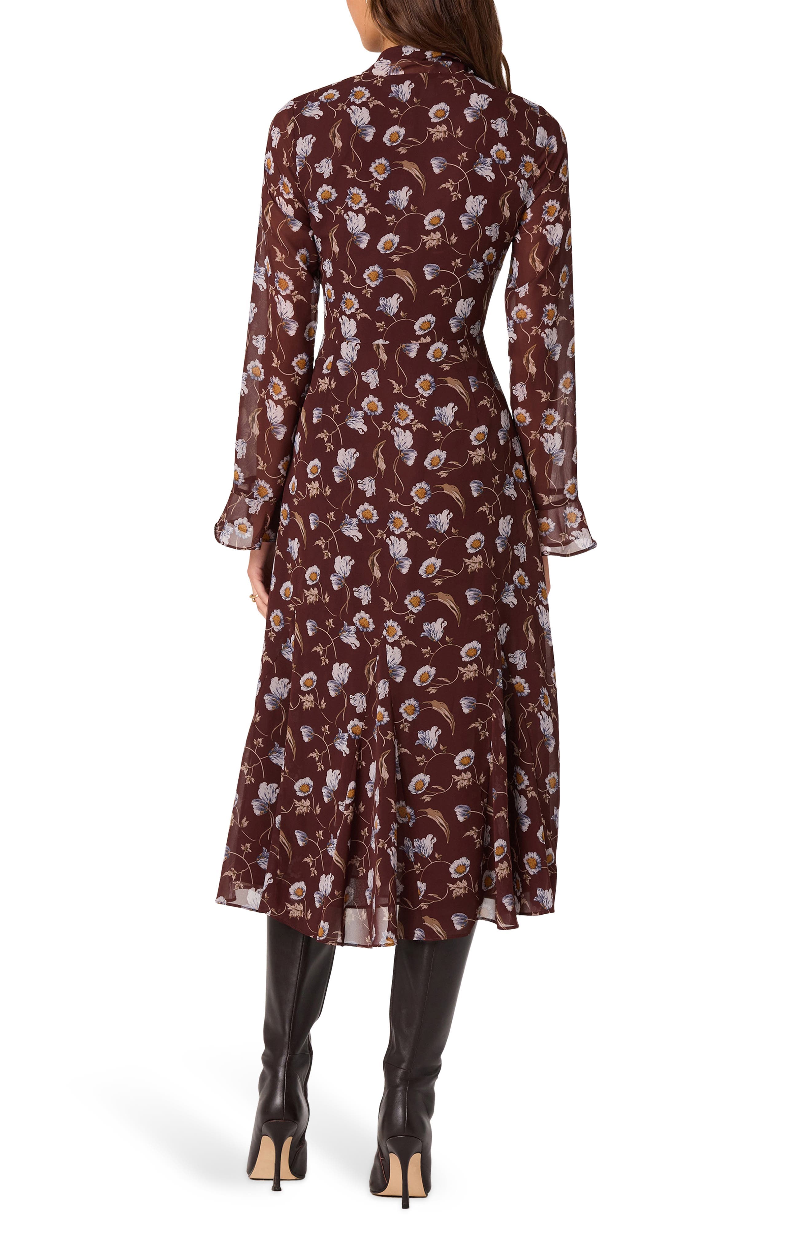 Floral Tie Neck Long Sleeve Dress - image 4