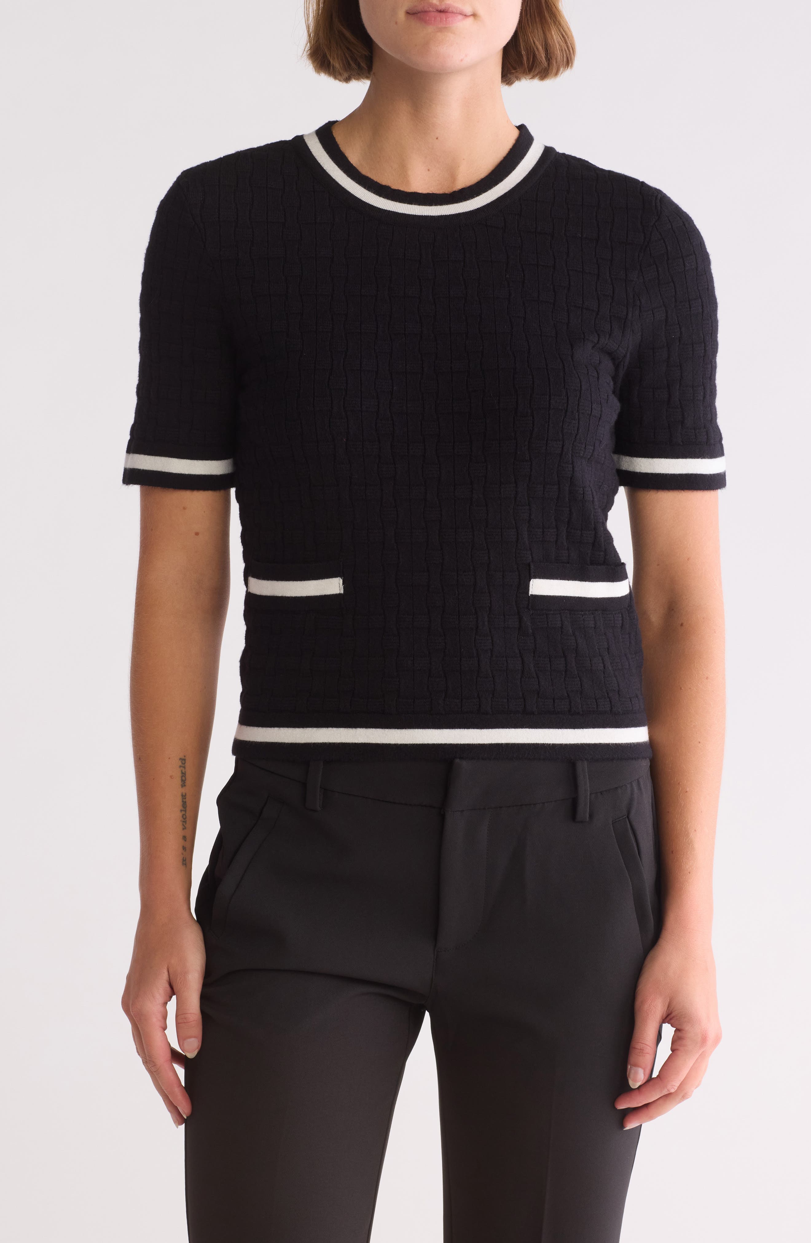 Tipped Short Sleeve Crop Sweater - image 1