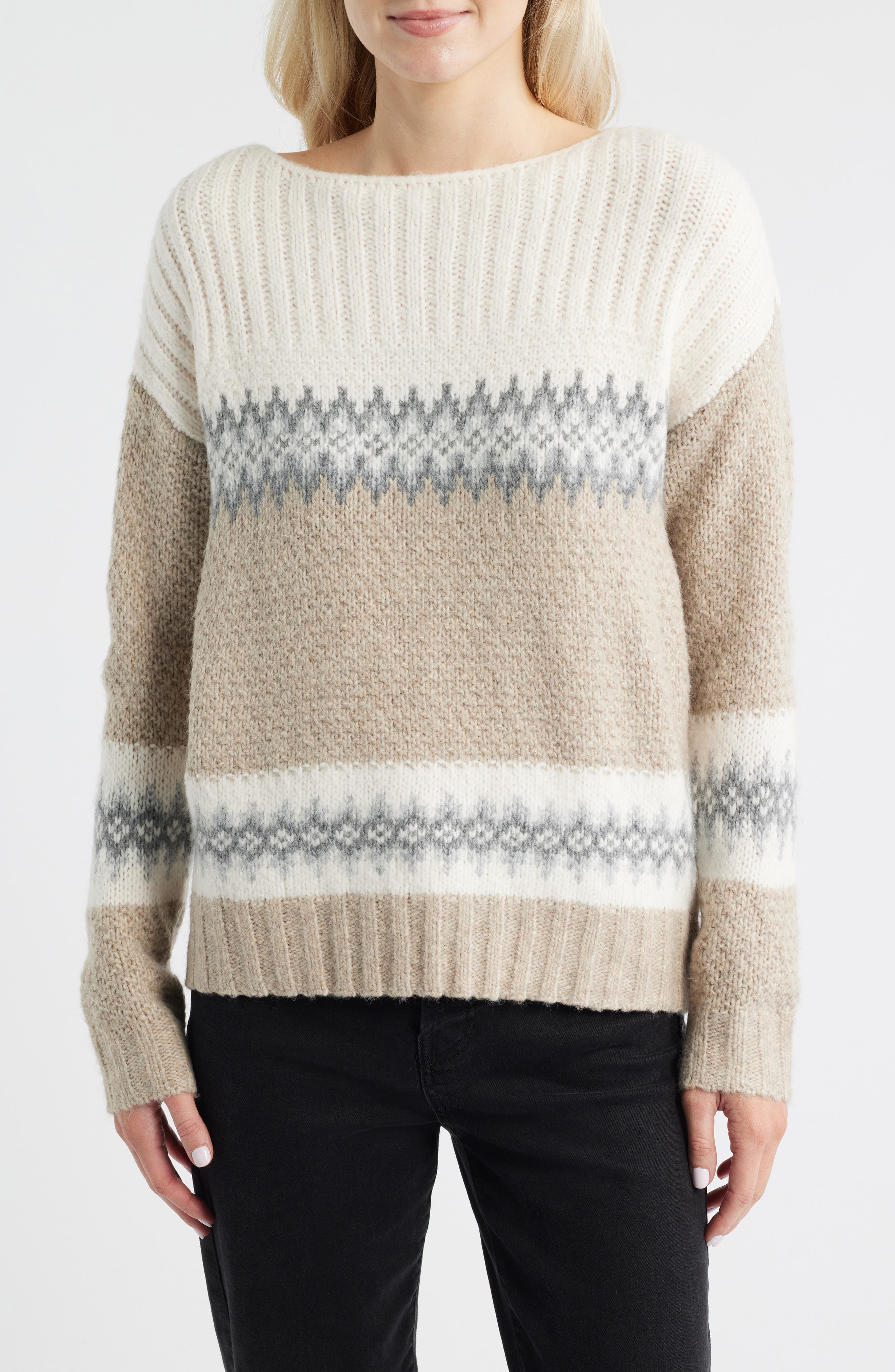 Fair Isle Boat Neck Sweater - image 1