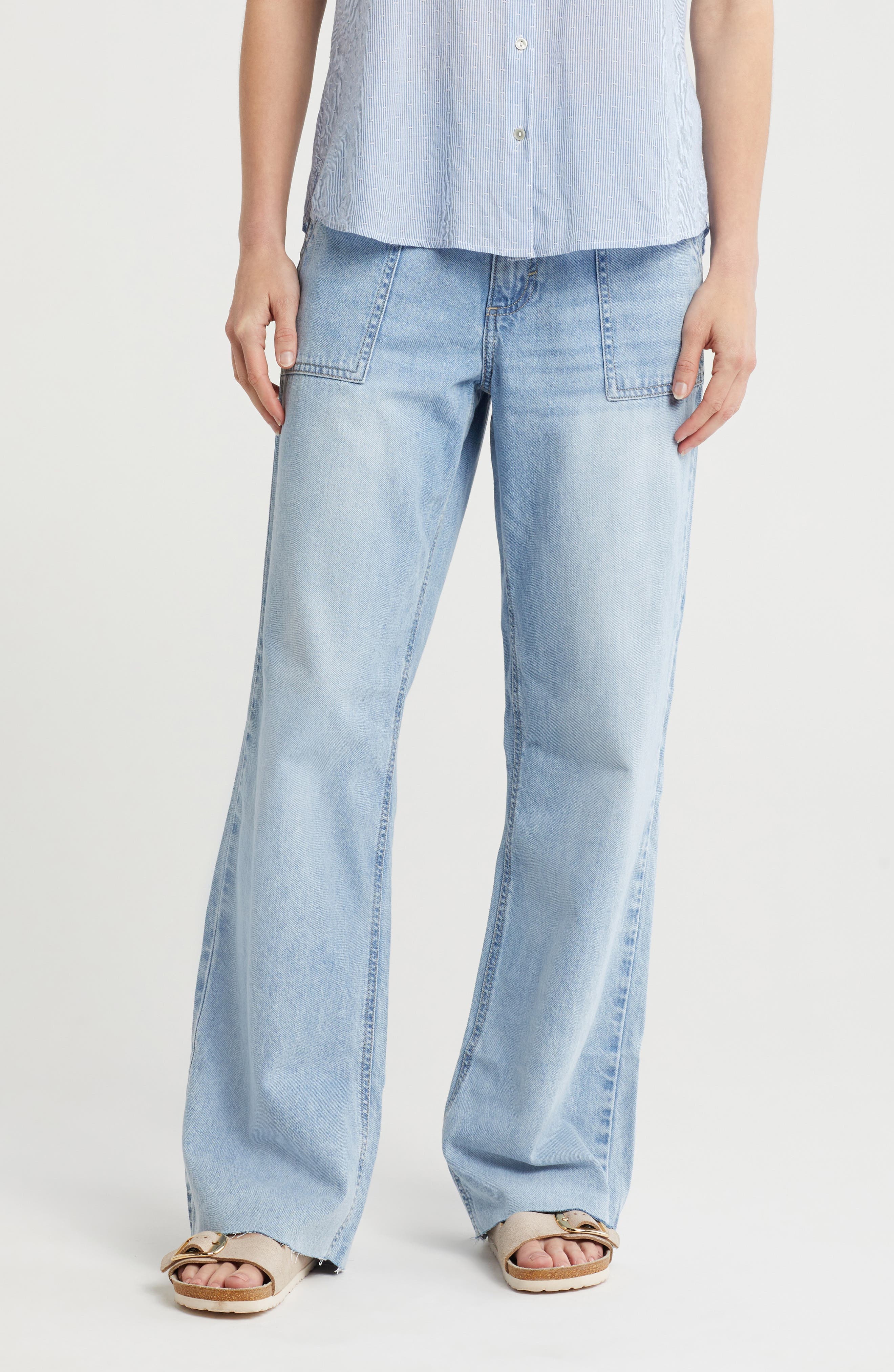 Wide Leg Raw Hem Utility Jeans - image 1