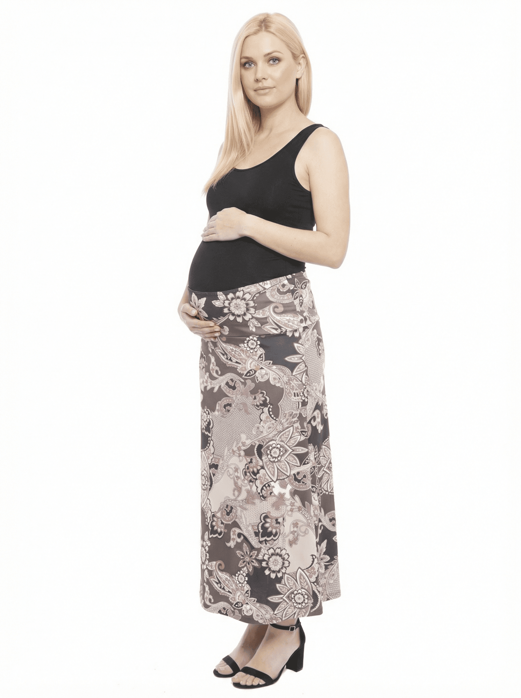Maternity Paisley Elastic Waist A-Line Maxi Skirt - image 2