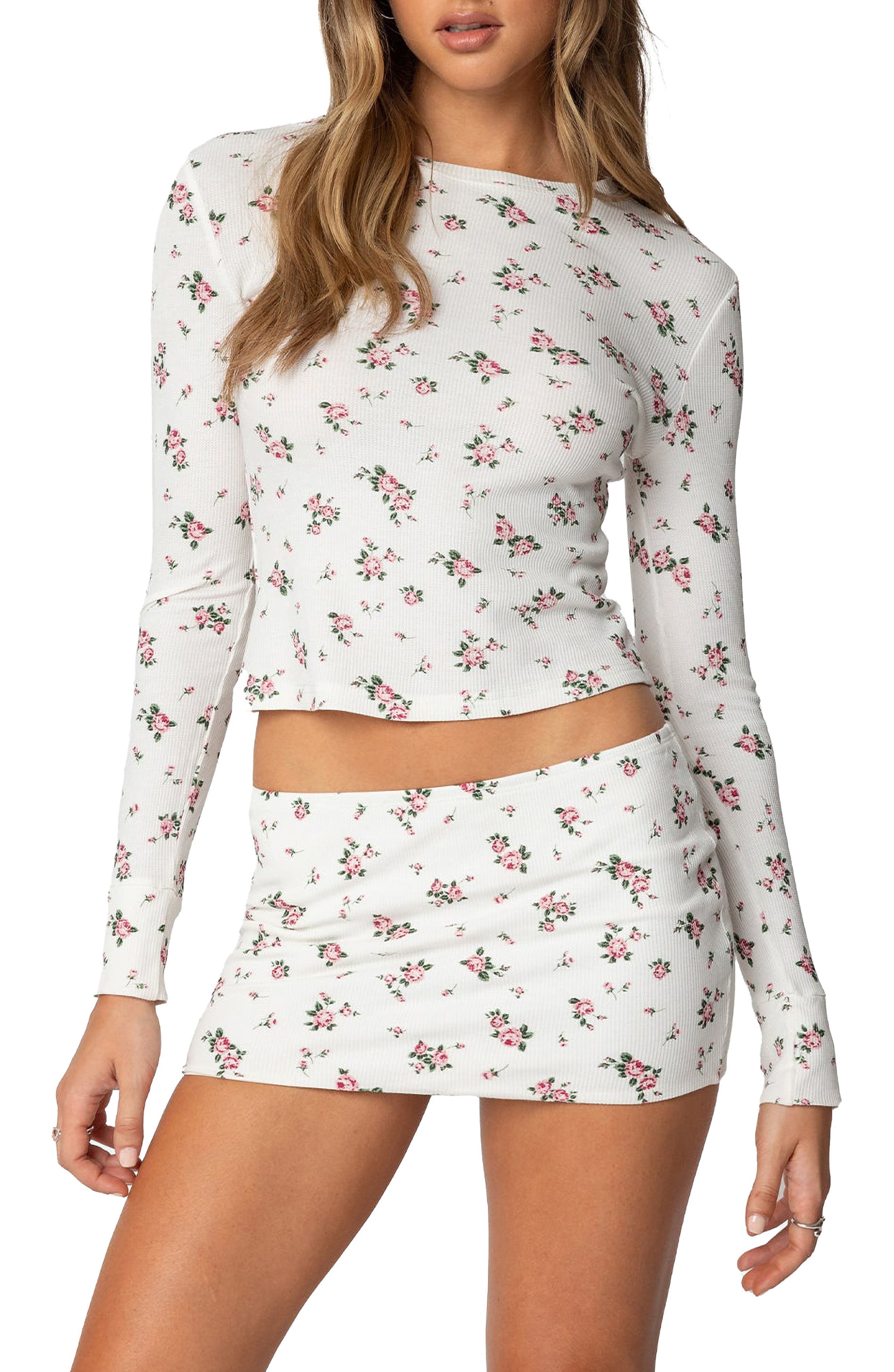 Melany Floral Waffle Long Sleeve T-Shirt - image 1