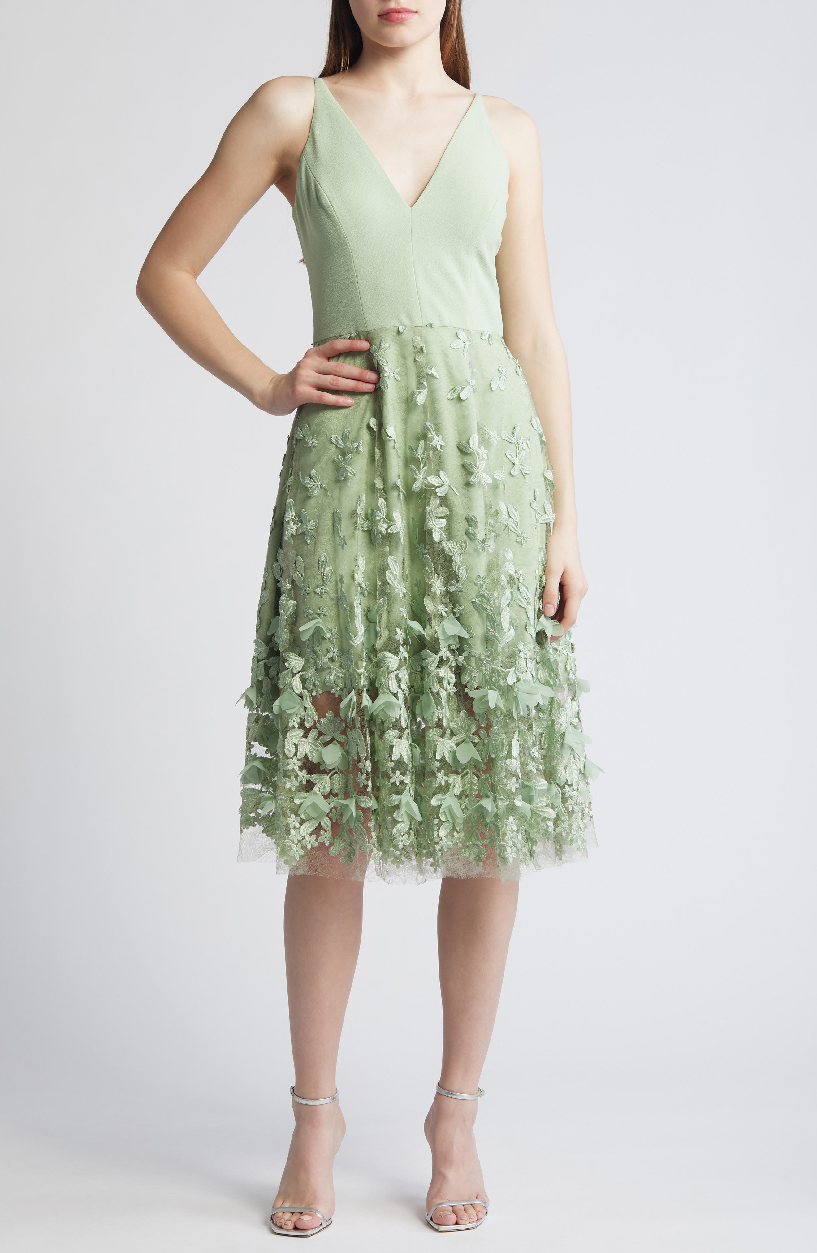 Darleen V-Neck Embroidered Mesh Cocktail Dress - image 1