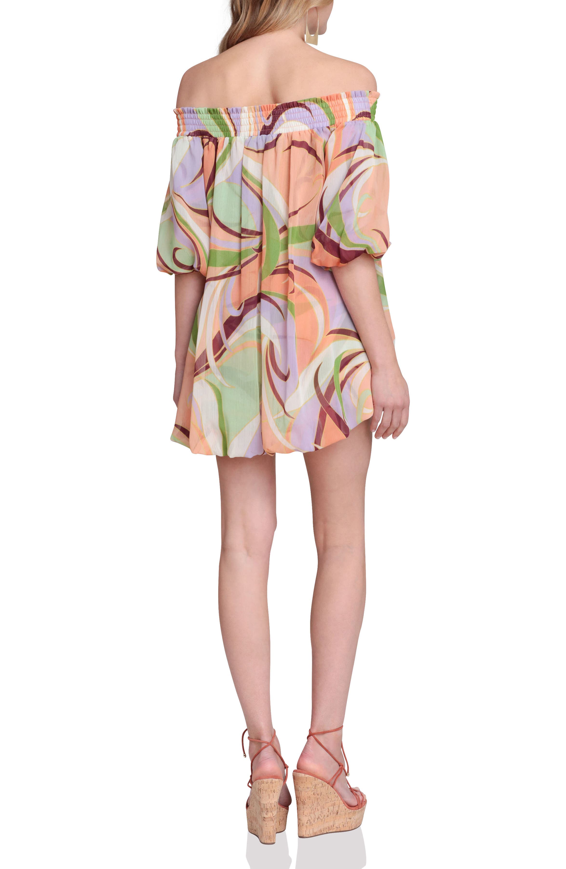 Print Off the Shoulder High-Low Dress - image 2