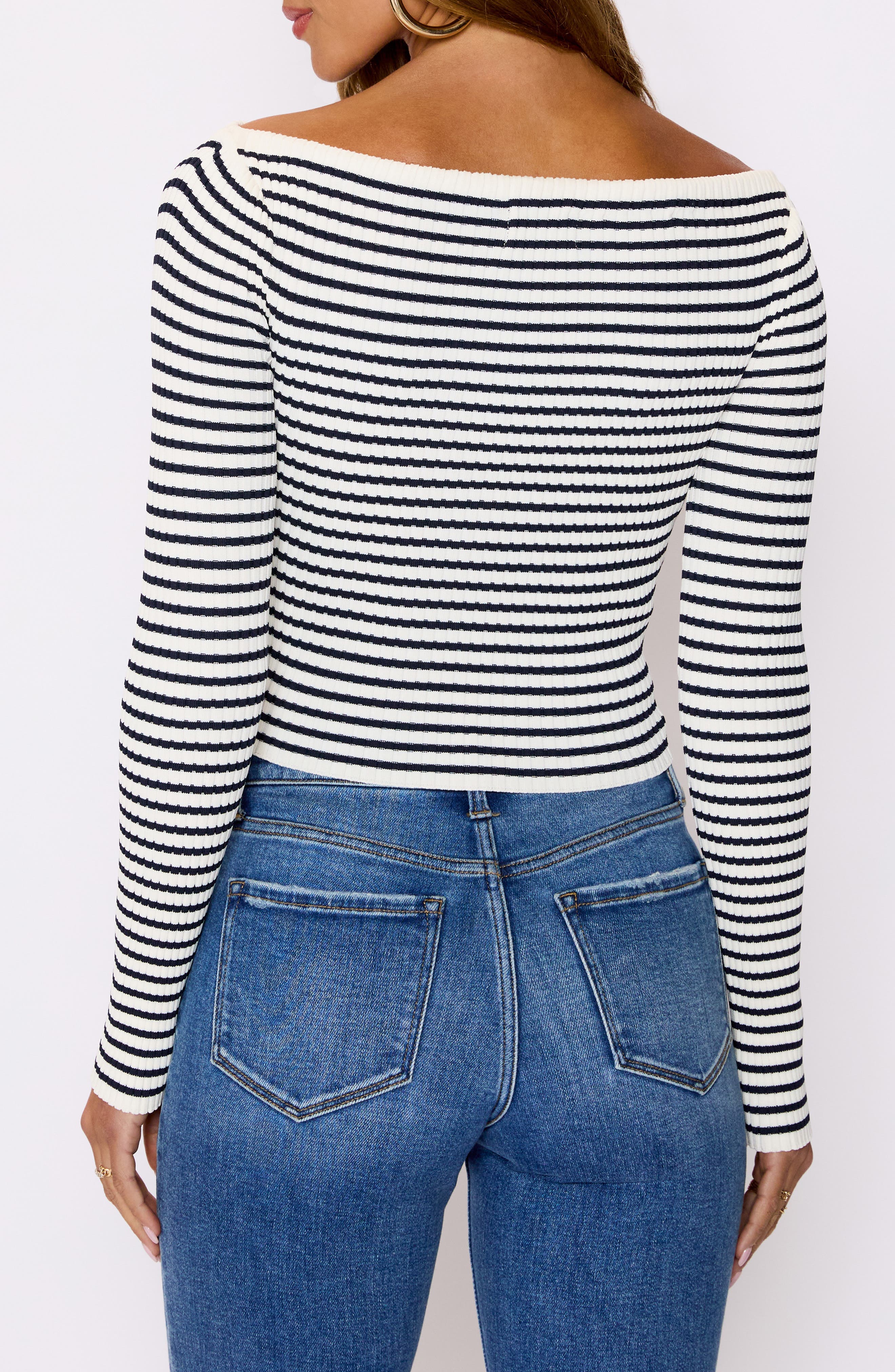 Merci Stripe Off the Shoulder Sweater - image 2