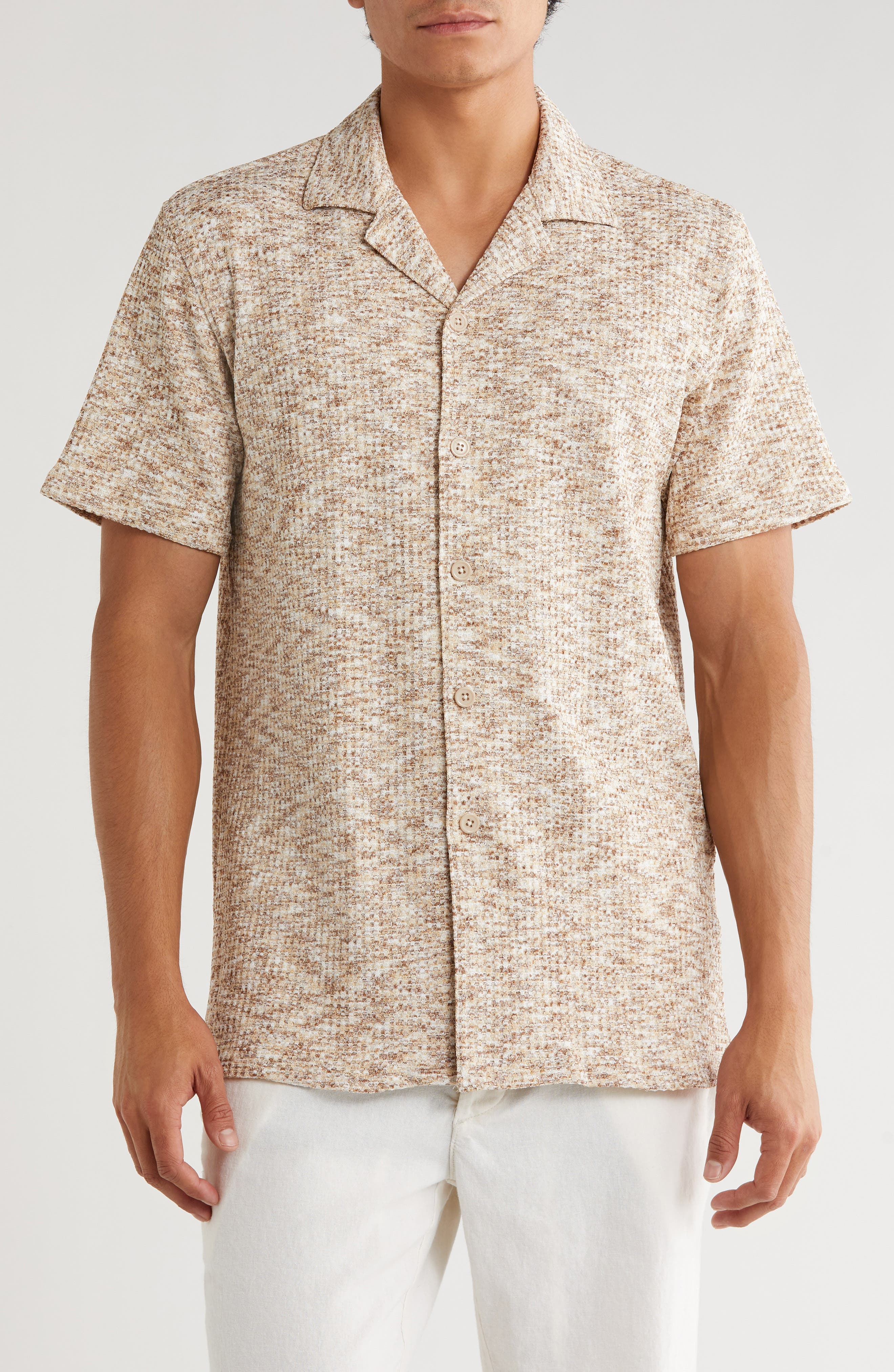 Melange Short Sleeve Button-Up Shirt - image 1