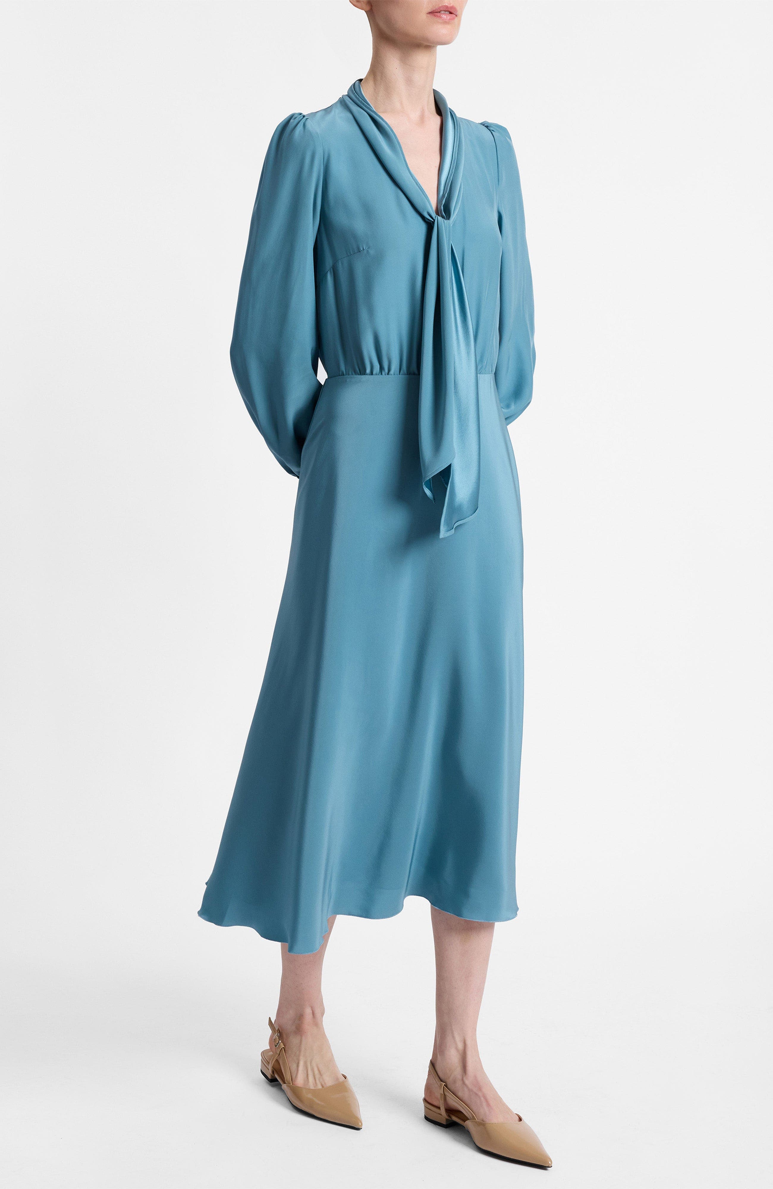 Jenn Long Sleeve Silk Midi Tie-Neck Dress - image 2