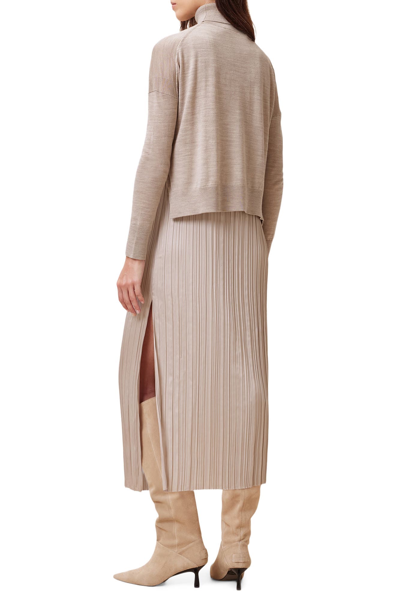 Vittoria Merino Wool High-Low Sweater & Micropleat Midi Dress Set - image 2