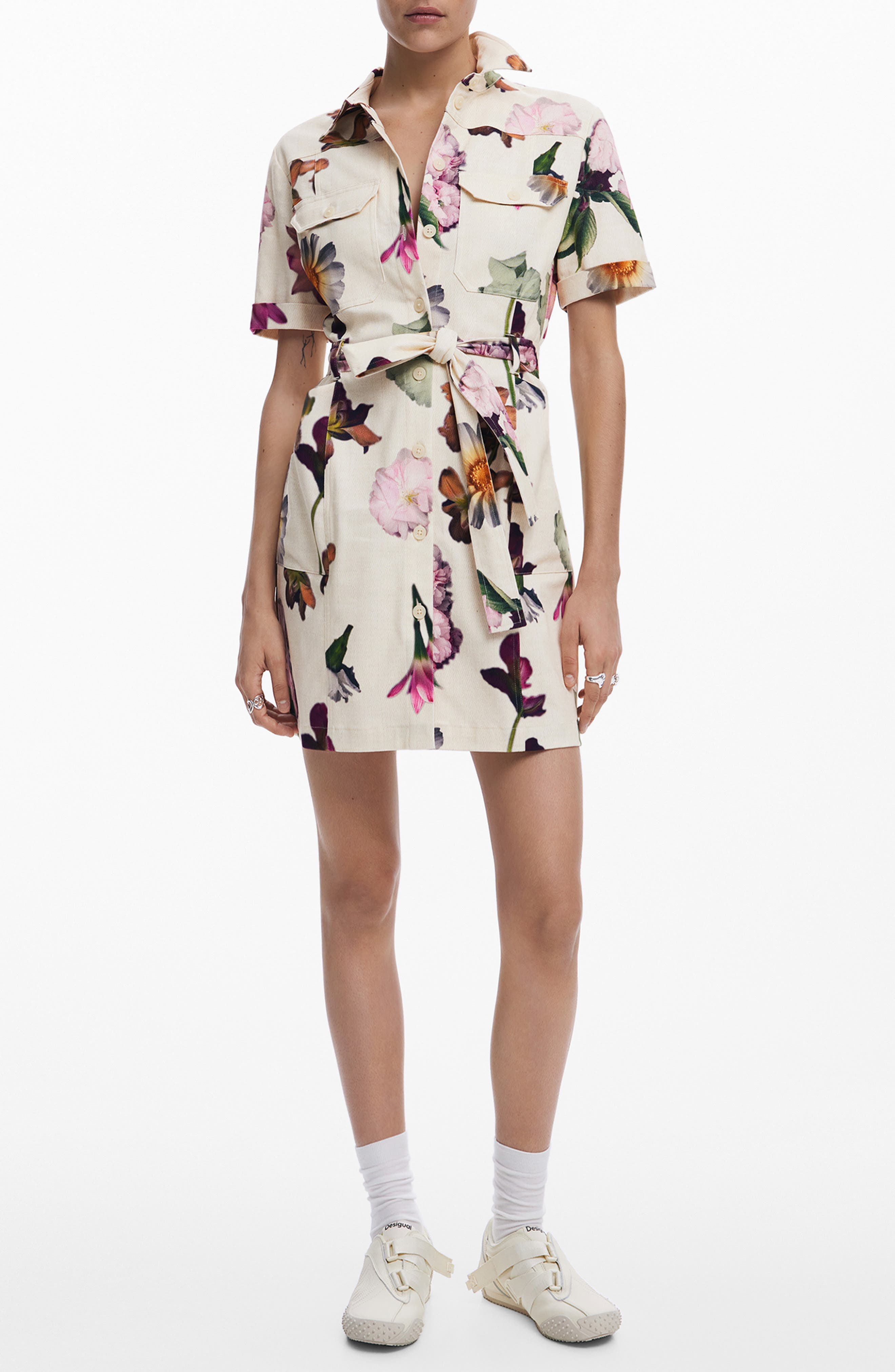 Floral Belted Mini Shirtdress - image 1