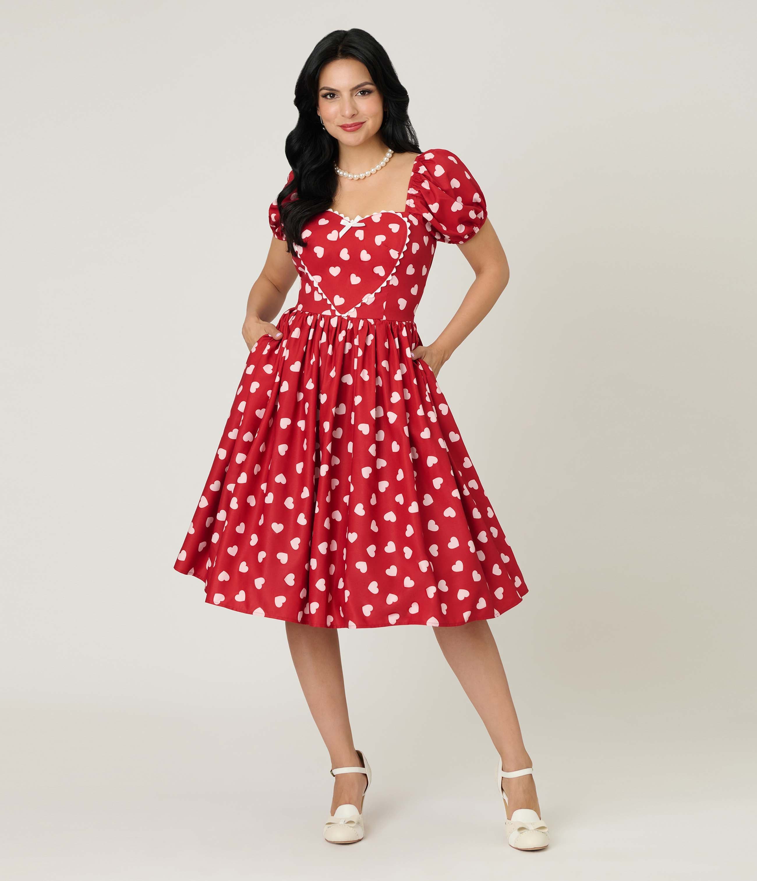 Puff Sleeve Sweetheart Fit & Flare Dress - image 1
