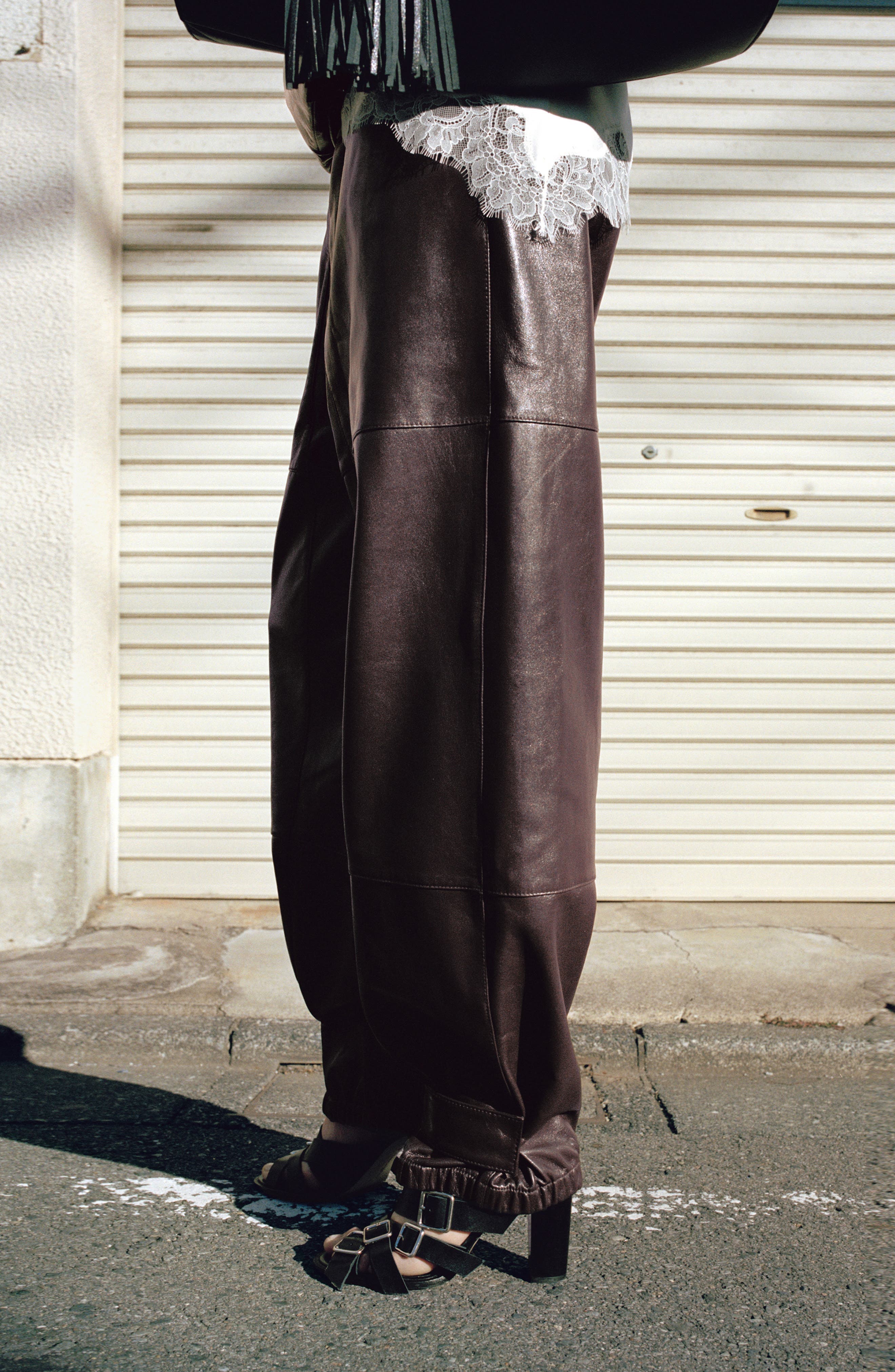 Button Hem Leather Pants - image 2