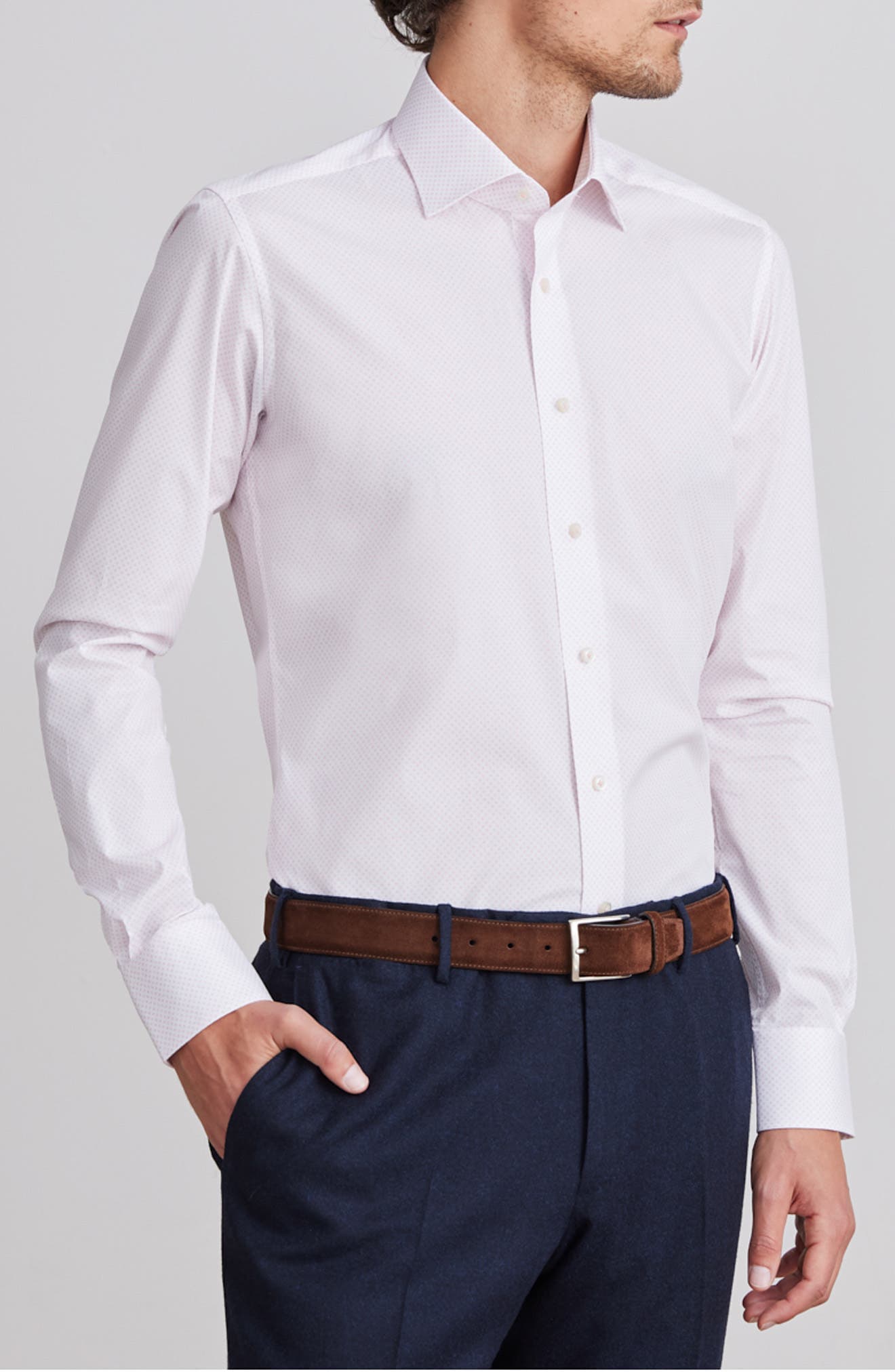 Modern Fit Geometric Print Stretch Cotton Dress Shirt - image 1