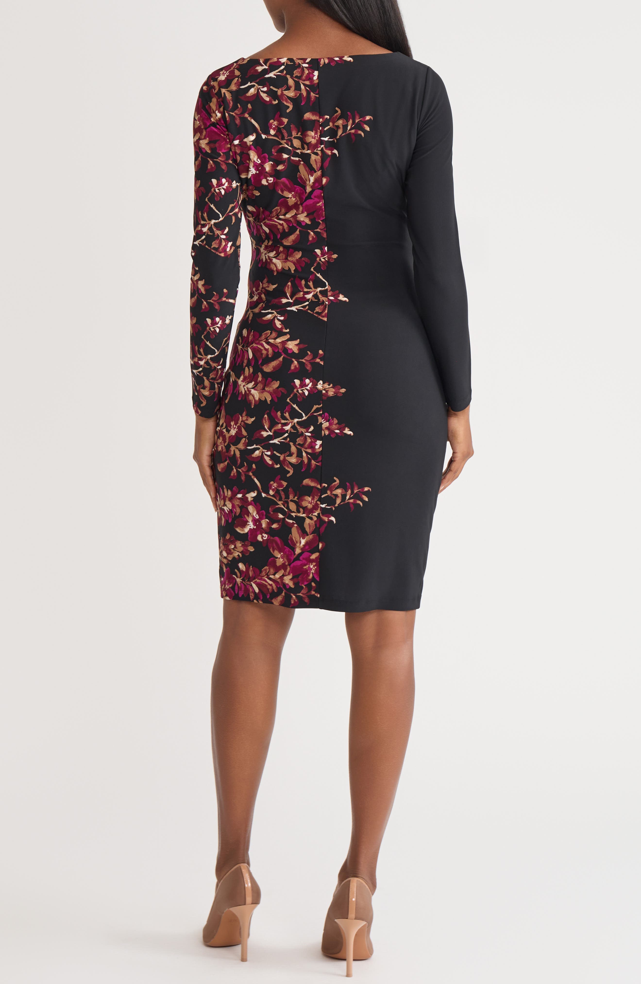 Floral Long Sleeve Side Ruched Jersey Dress - image 2