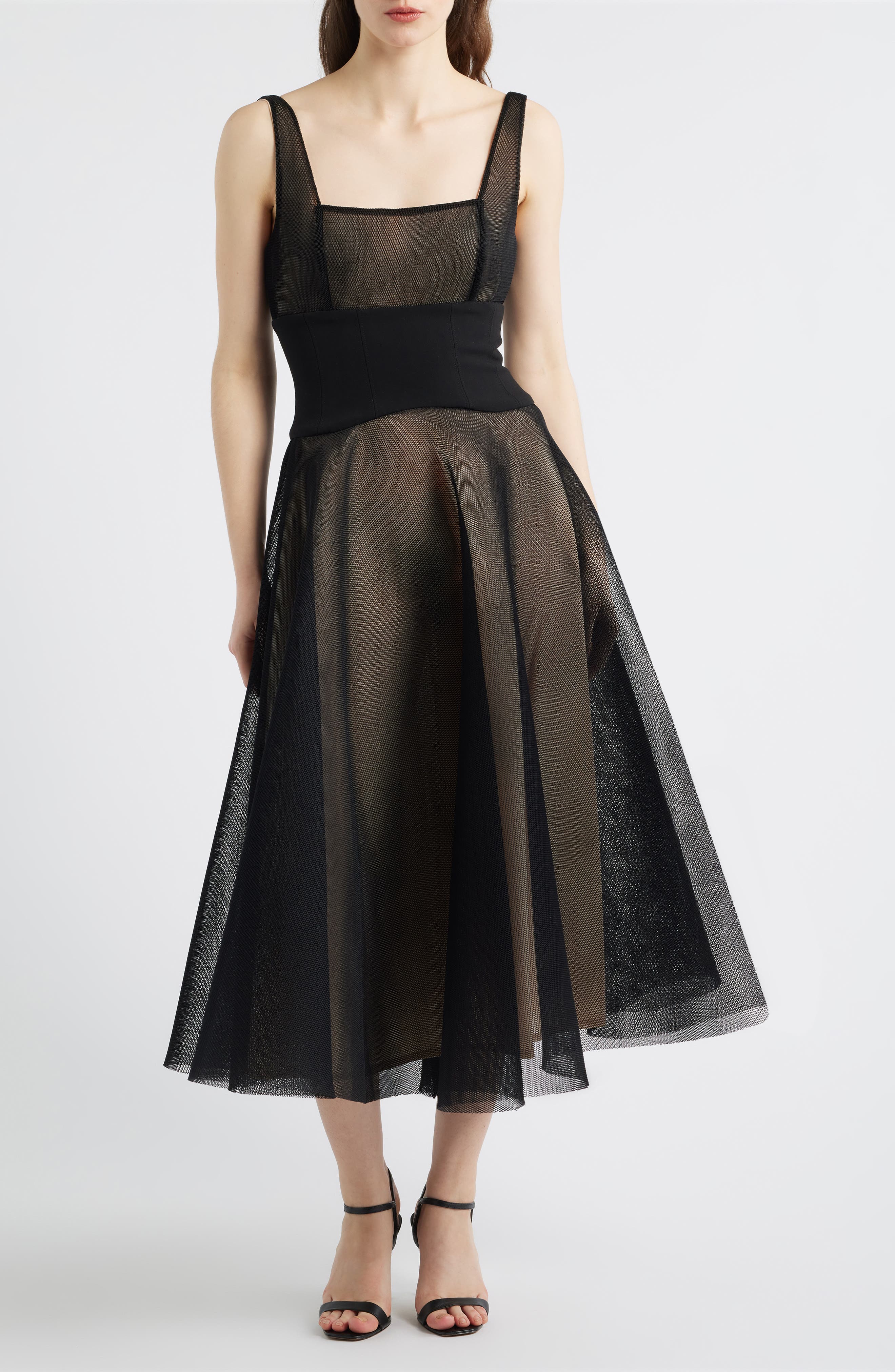 Vivi Corset Bodice Tulle Cocktail Midi Dress - image 1