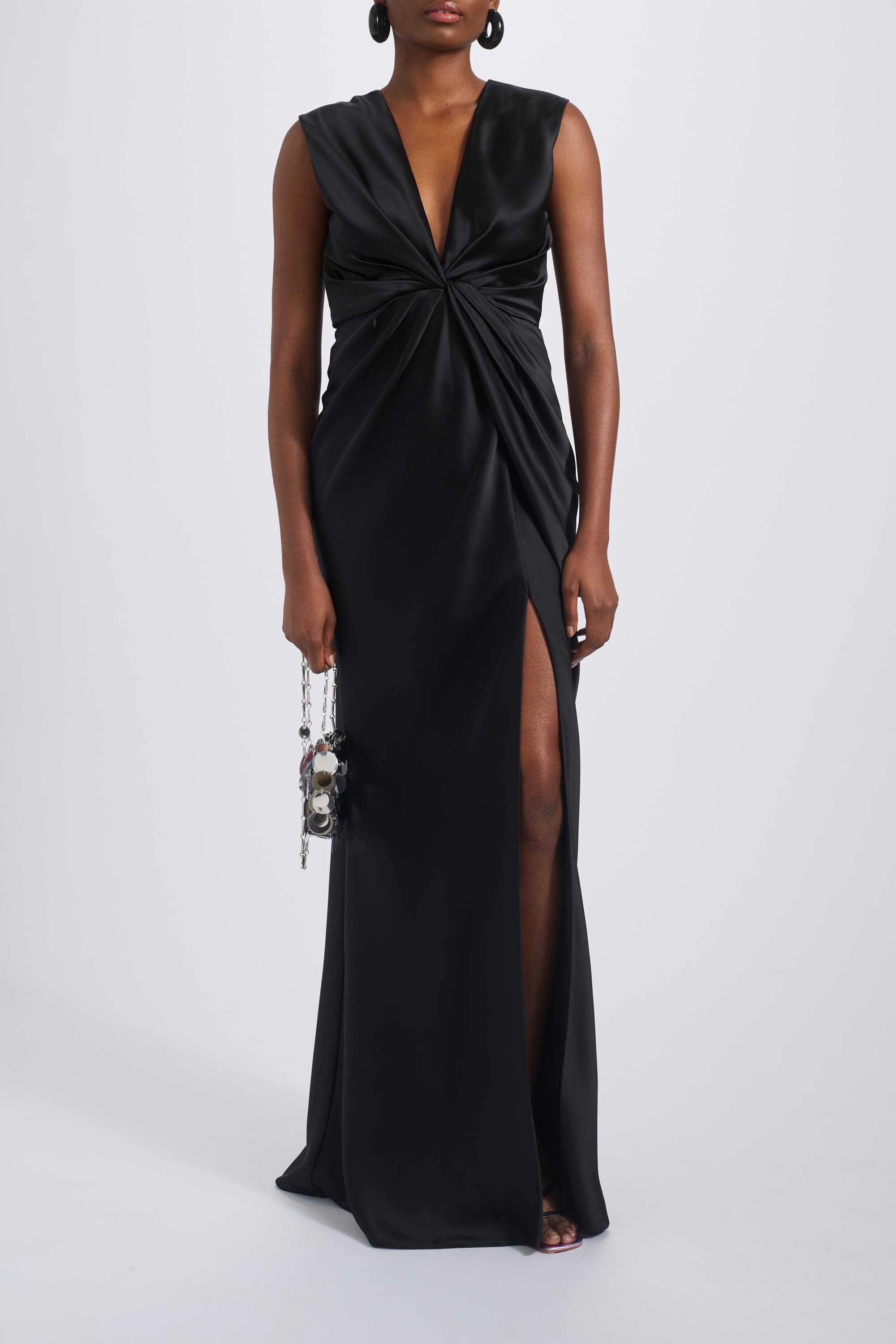 Fluid Satin Twisted Drape Dress
