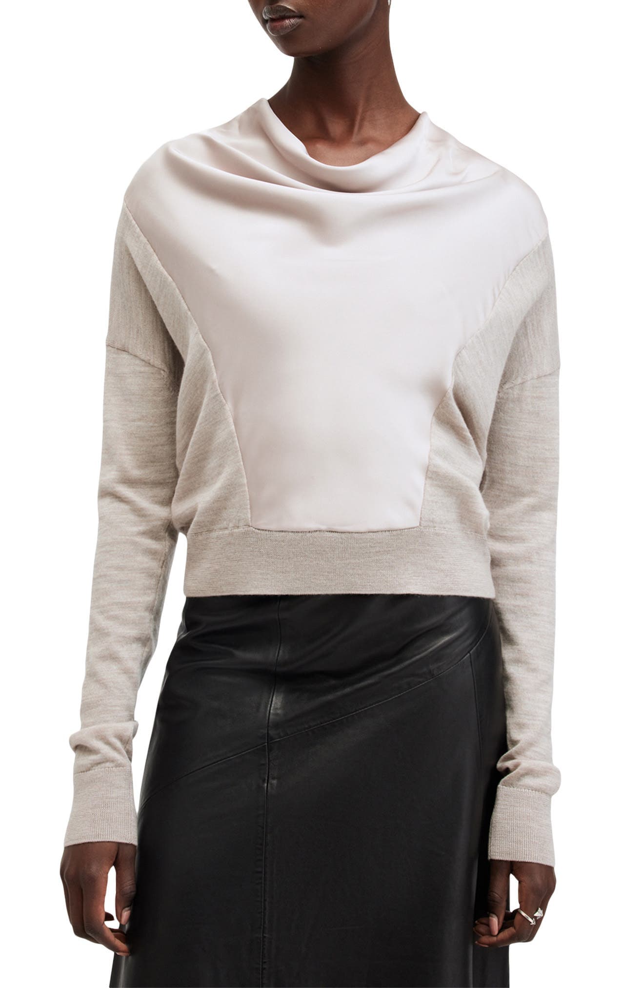 Myra Cowl Neck Mixed Media Wool Sweater - image 1