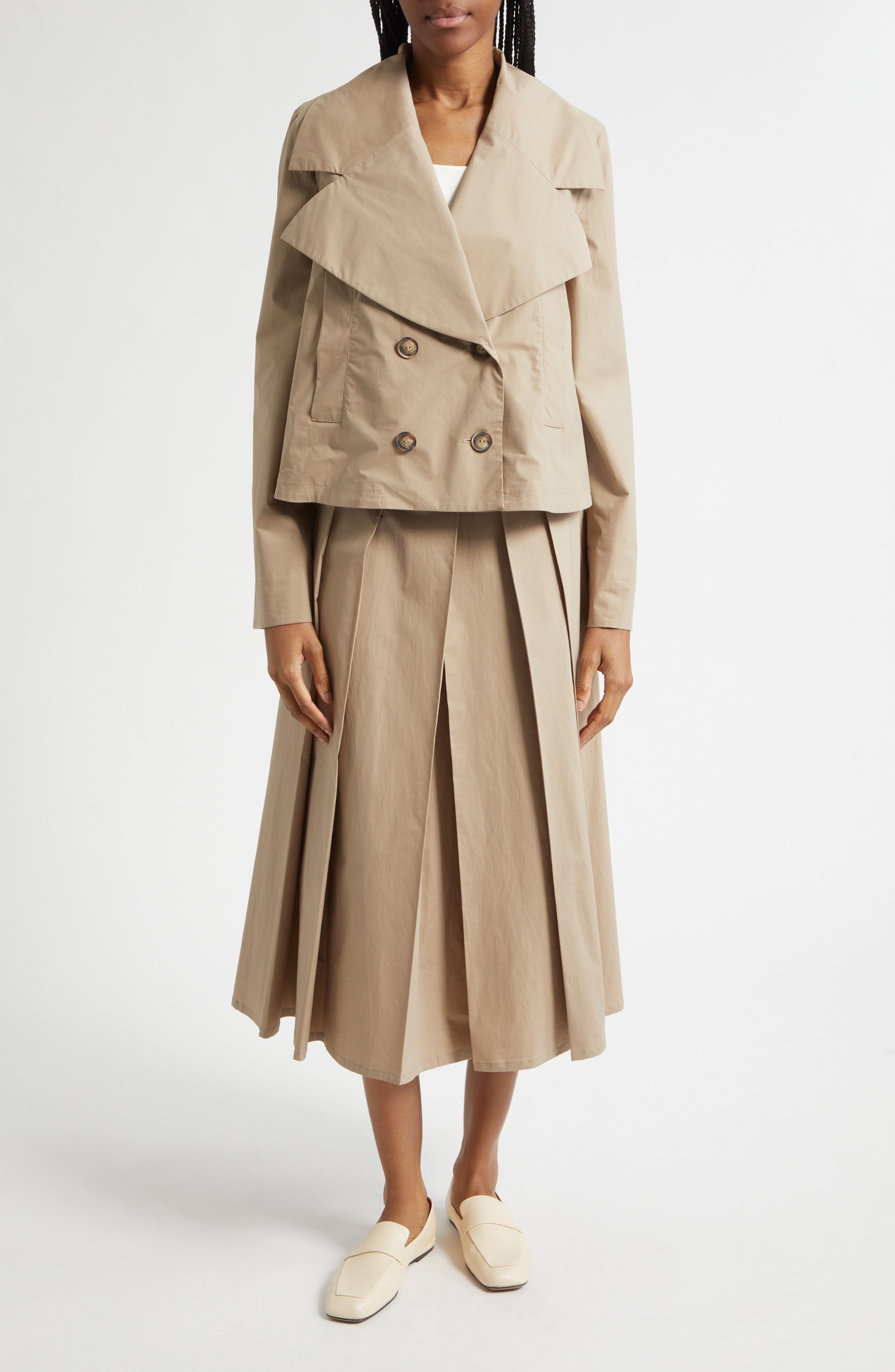 Dune Pleated Stretch Cotton Poplin Skirt - image 2
