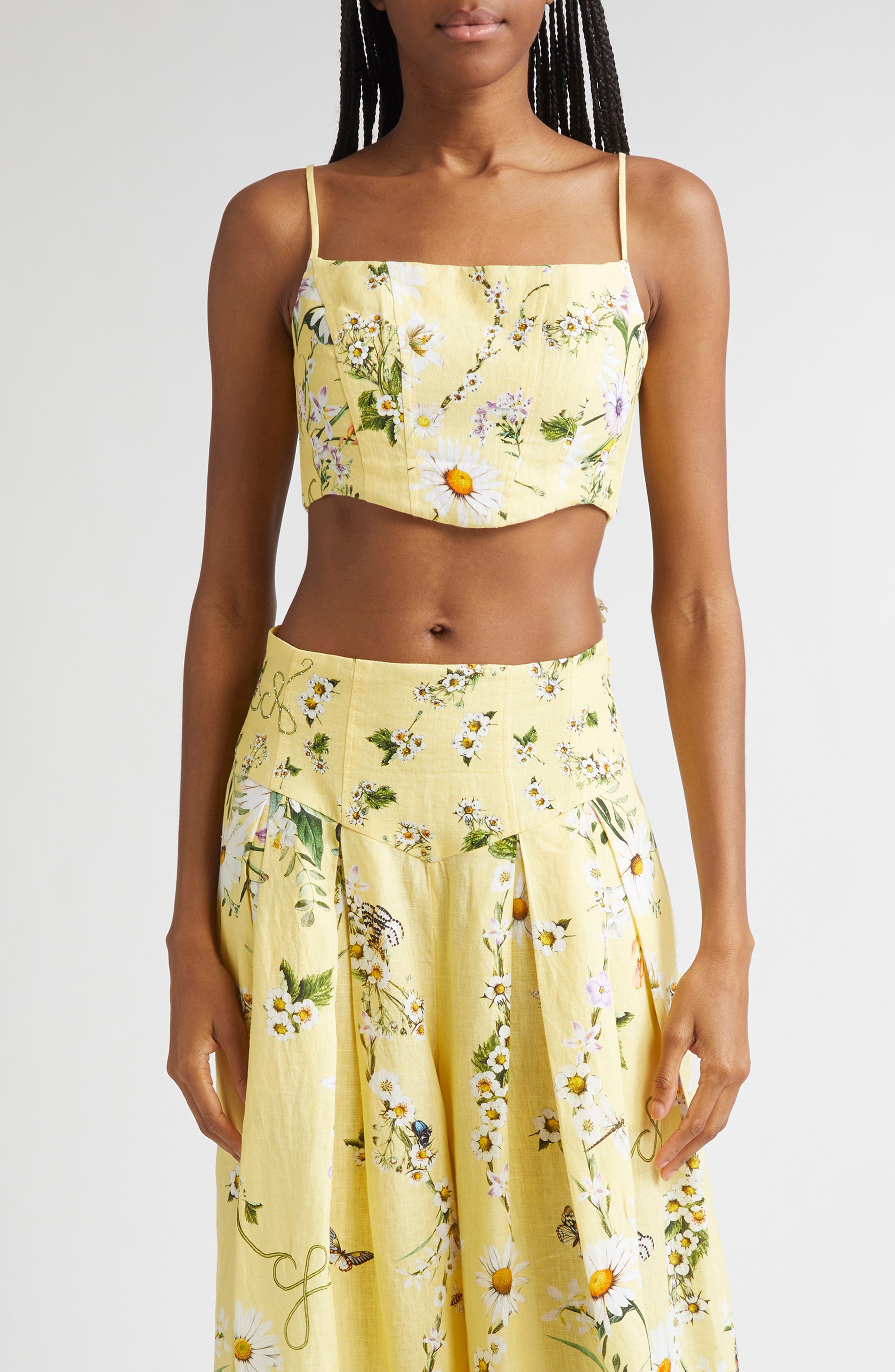 Daisy Chain Linen, Cotton & Silk Crop Corset Top - image 1