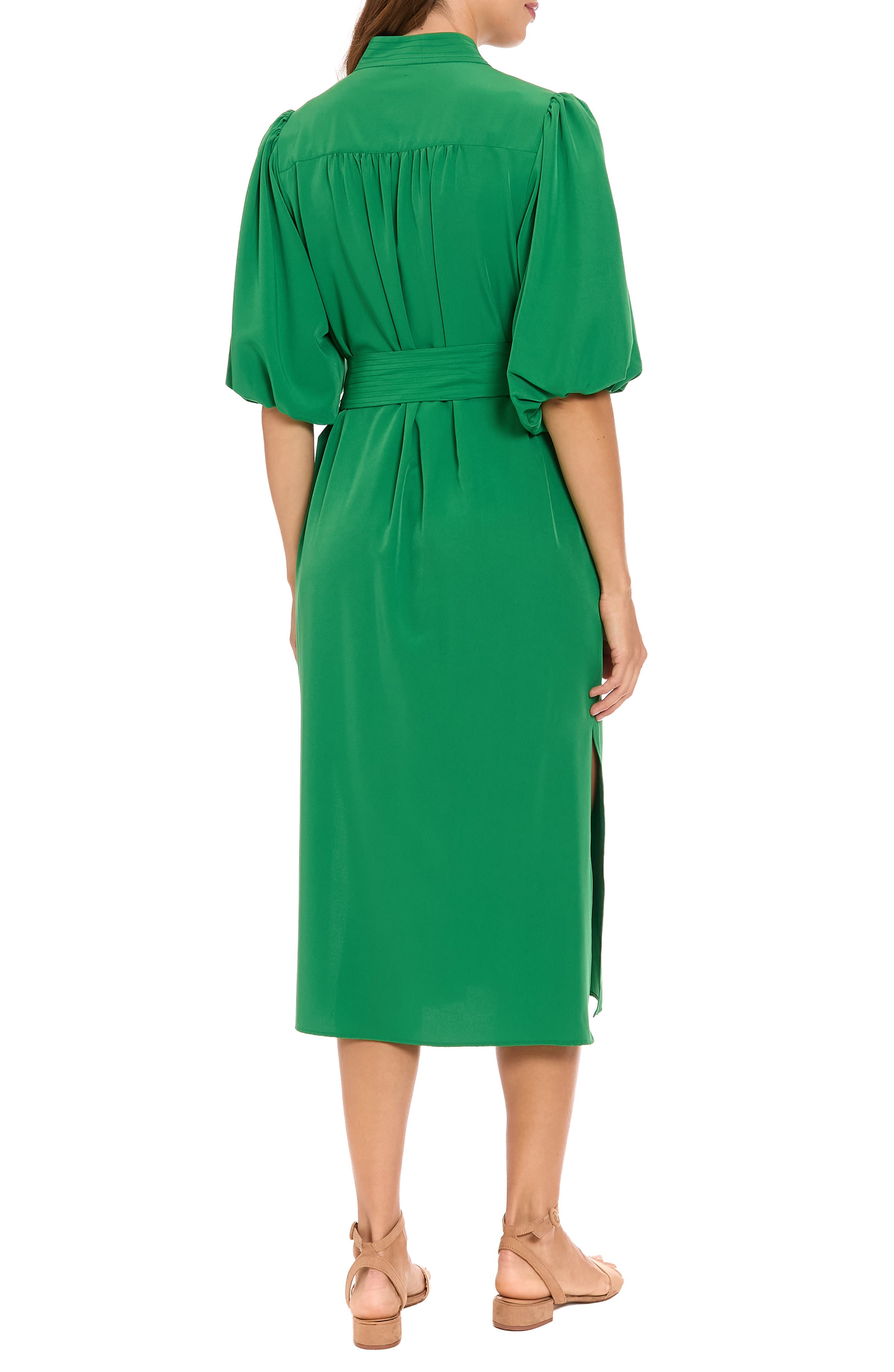 Split Neck Tie Waist Midi Dress - image 2