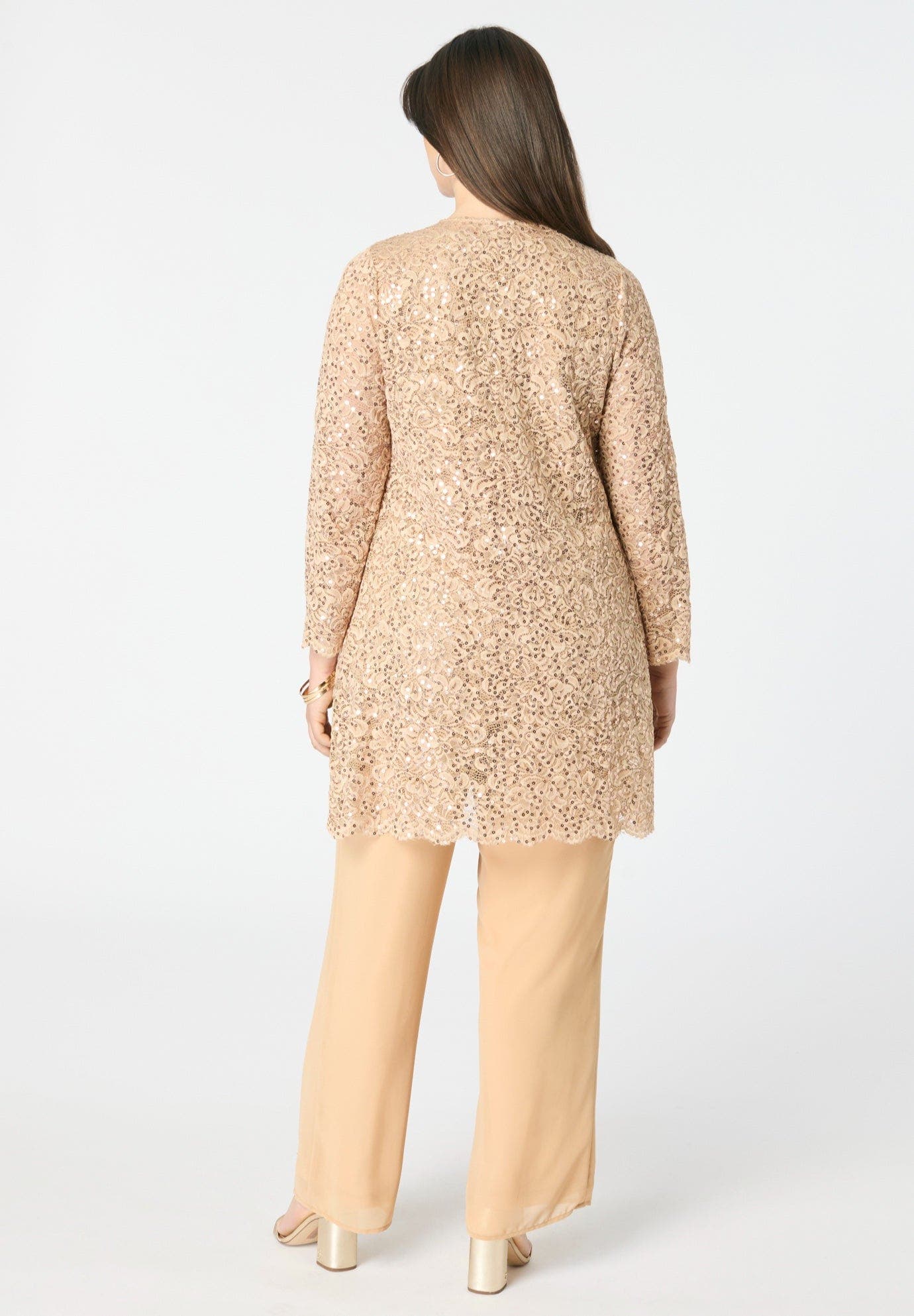 Plus-Size 3 Piece Allover Sequin Lace Jacket And Tank Pant Set - image 4