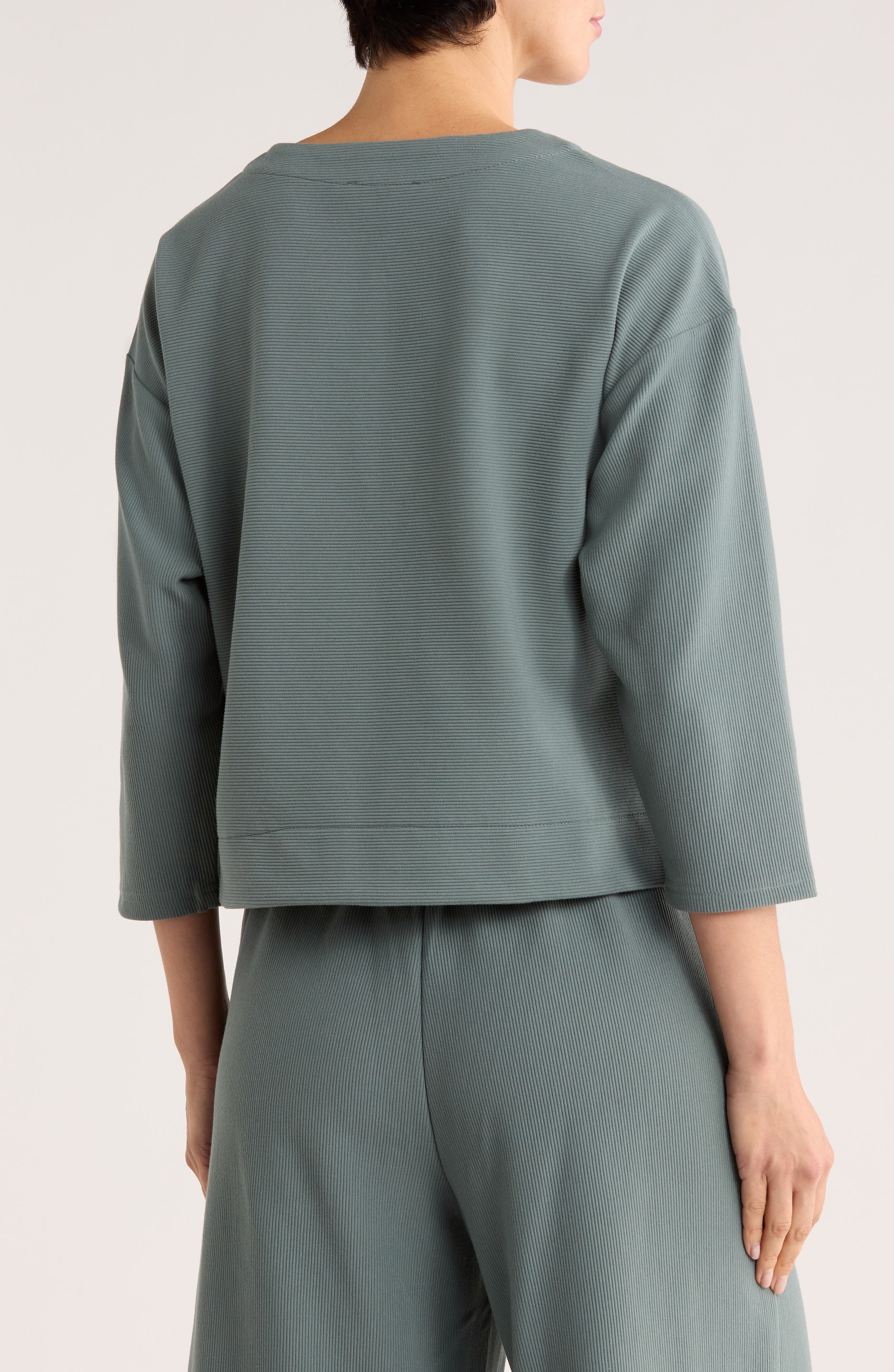 Three-Quarter Sleeve Drop Shoulder Rib Knit Top - image 4