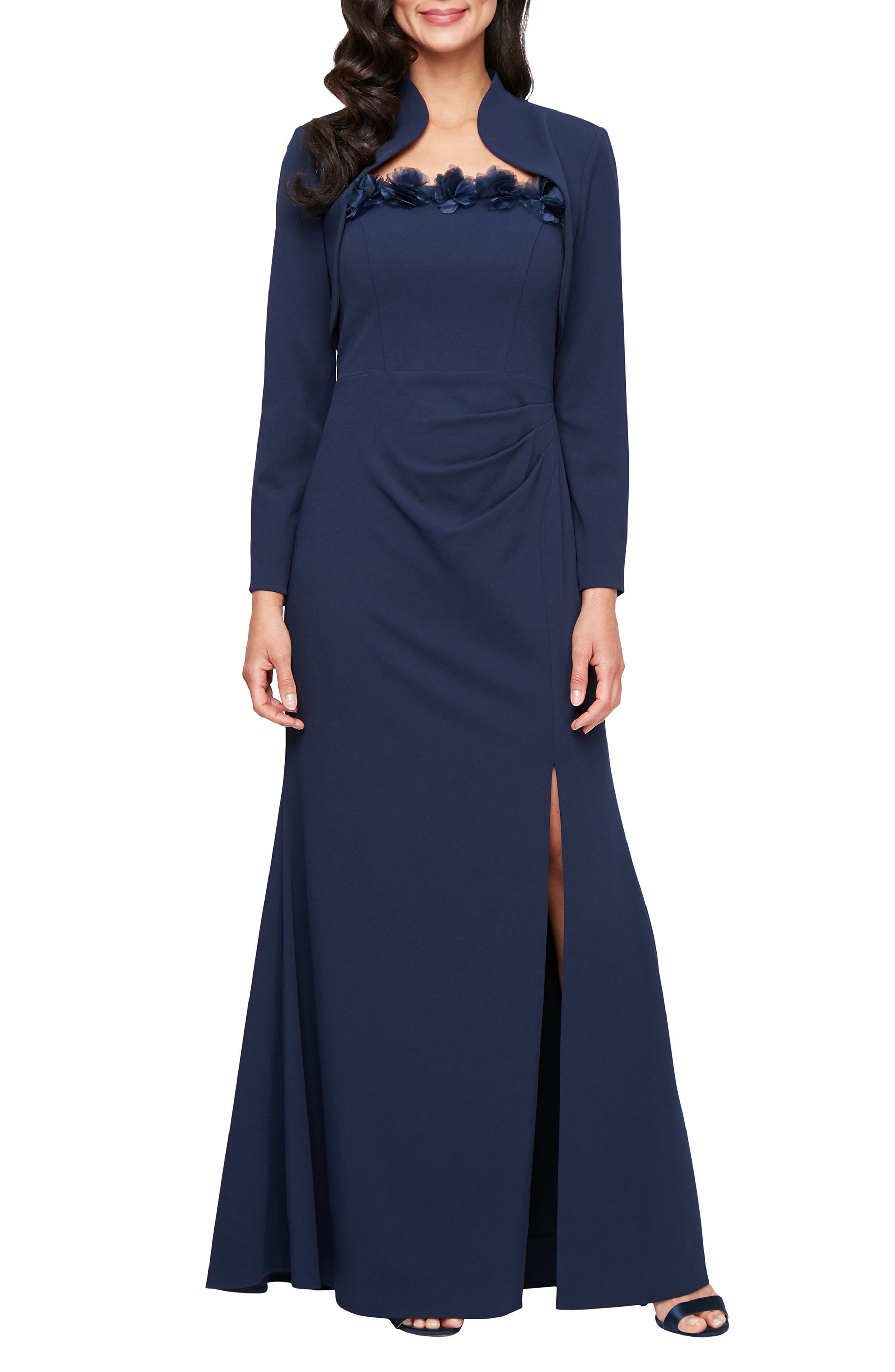 Stretch Crepe Gown with Bolero Jacket - image 1