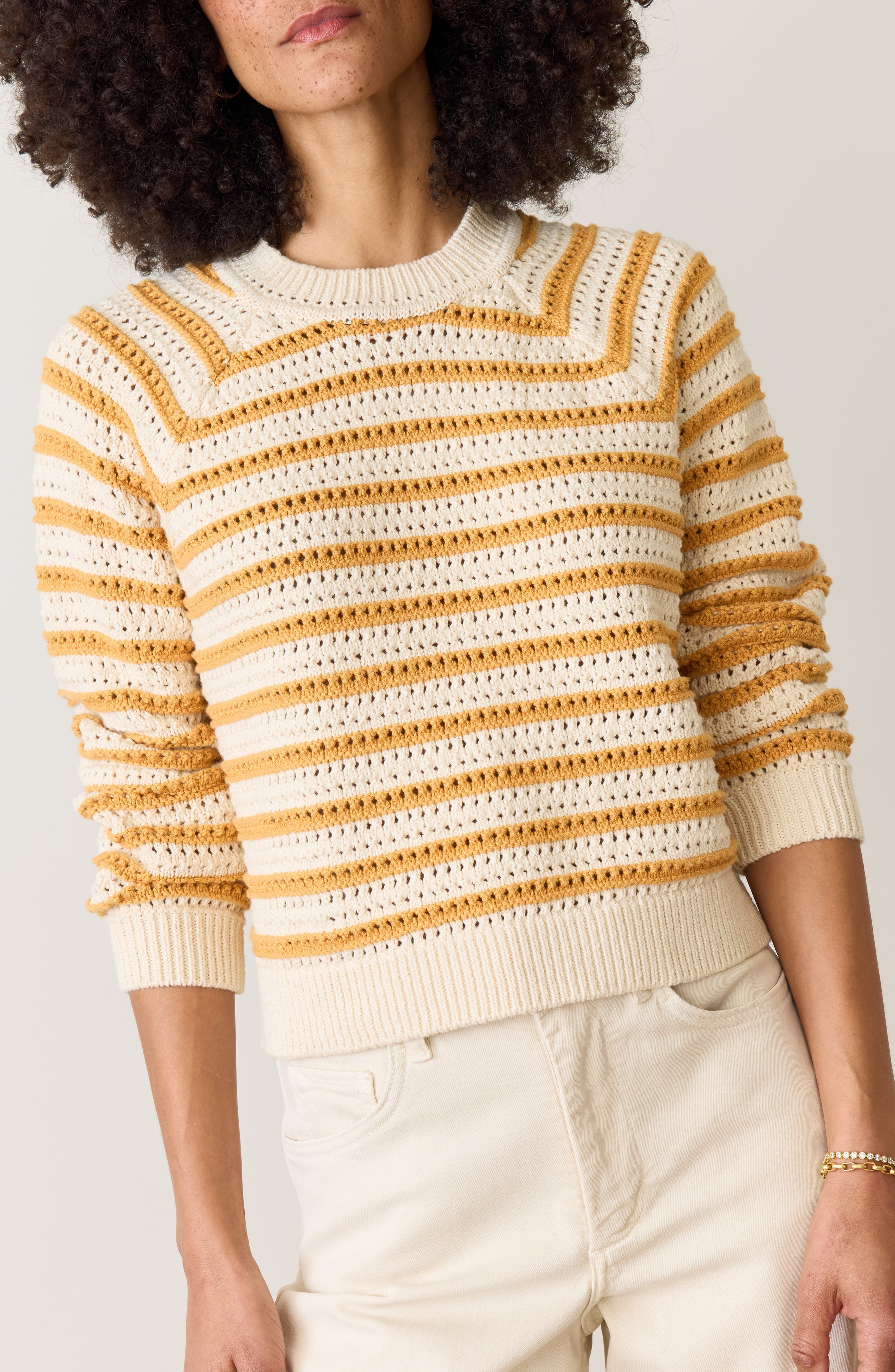 Stripe Open Stitch Crewneck Sweater - image 1