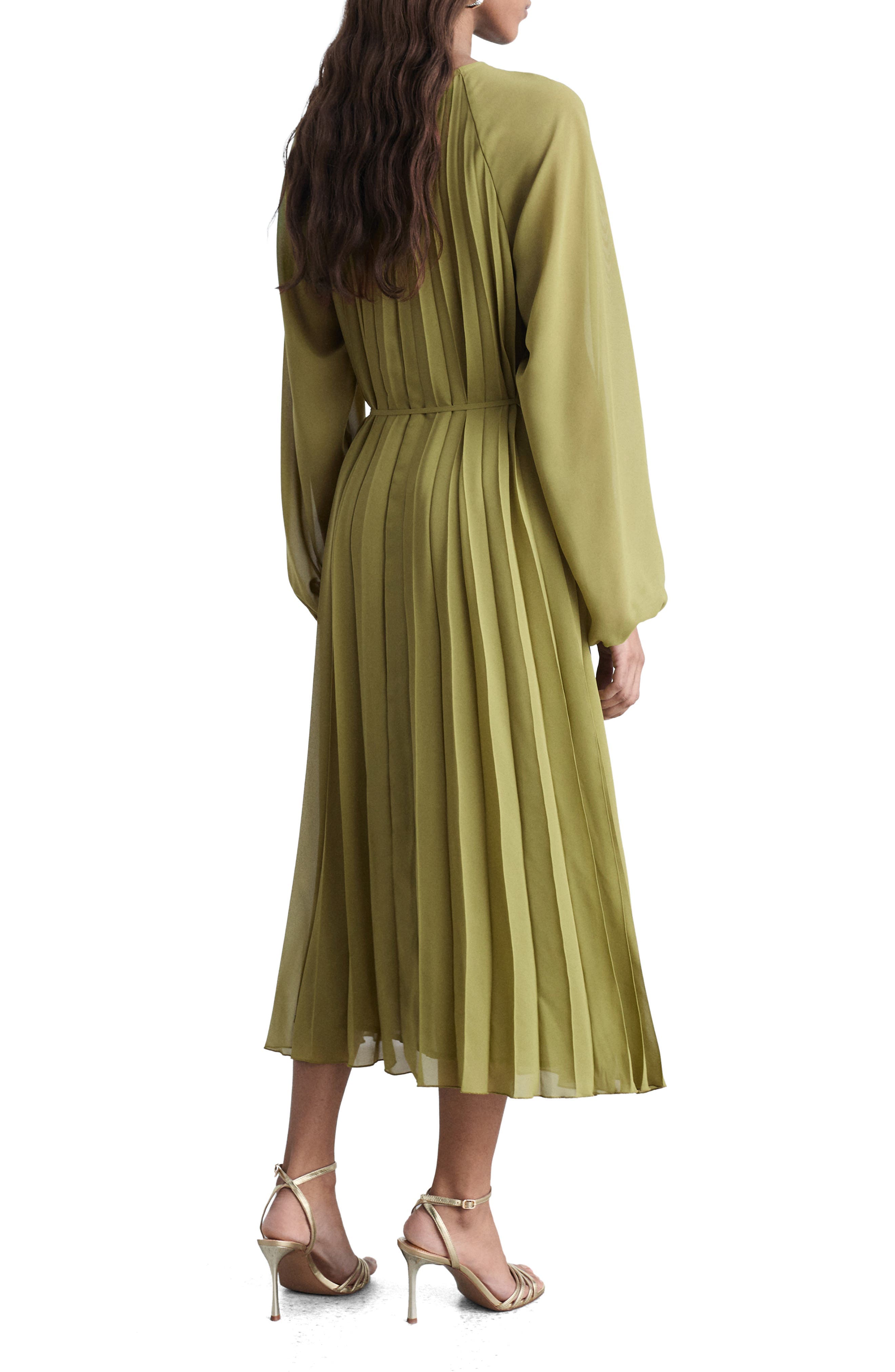 Pleated Long Sleeve Belted Dress - image 2