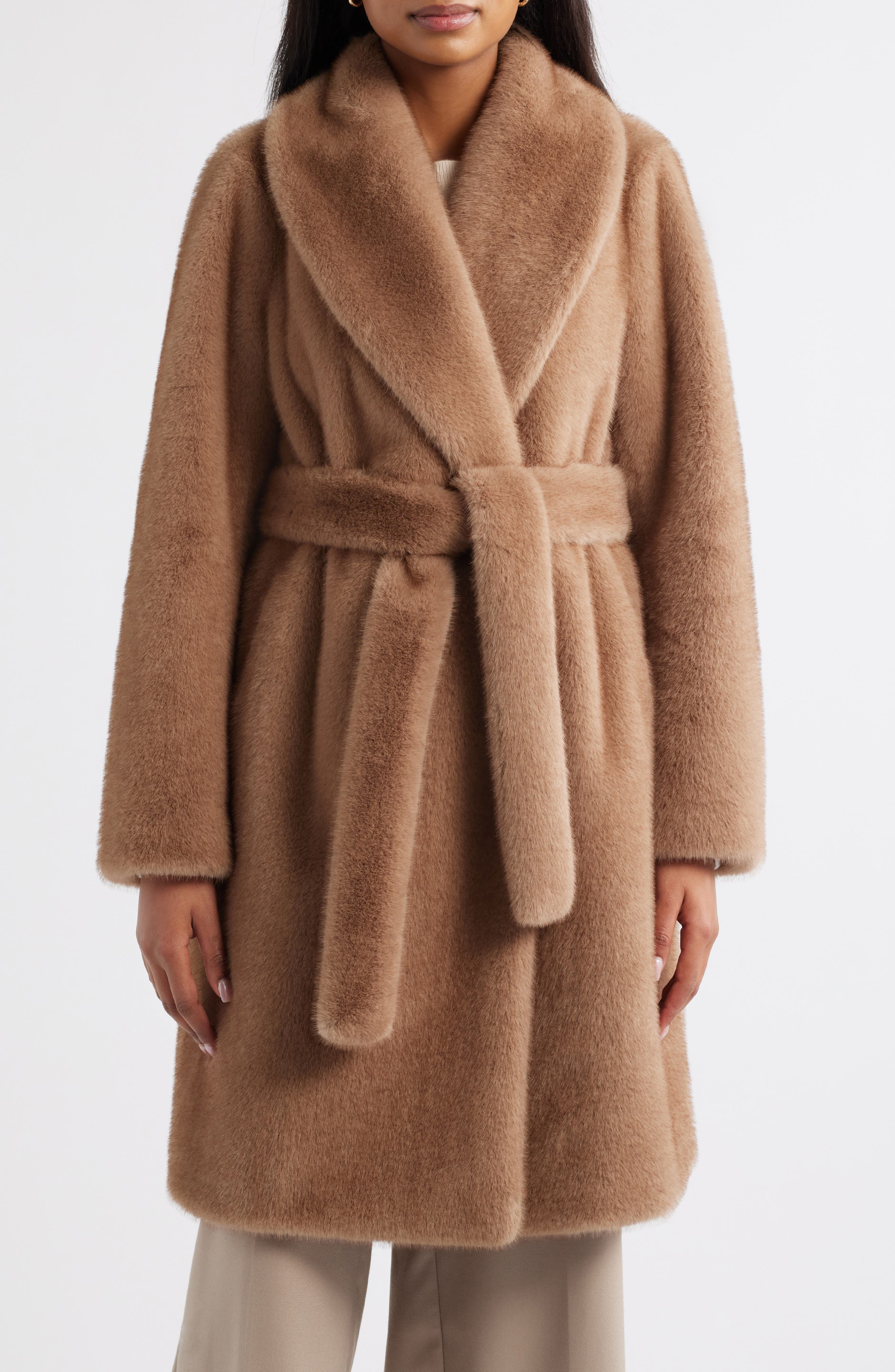 Faux Fur Belted Coat - image 1