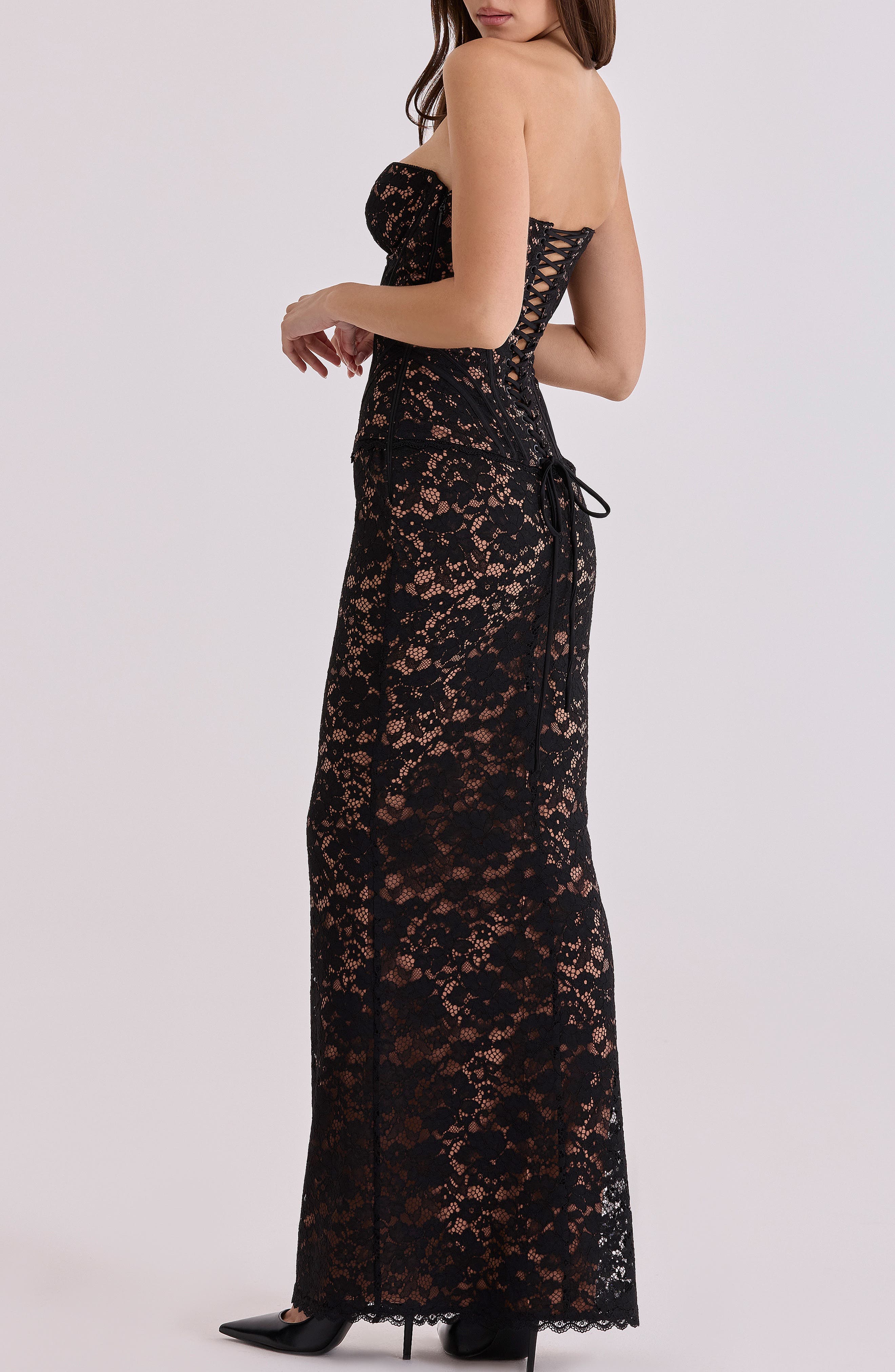 Solaine Lace-Up Strapless Lace Corset Gown - image 2