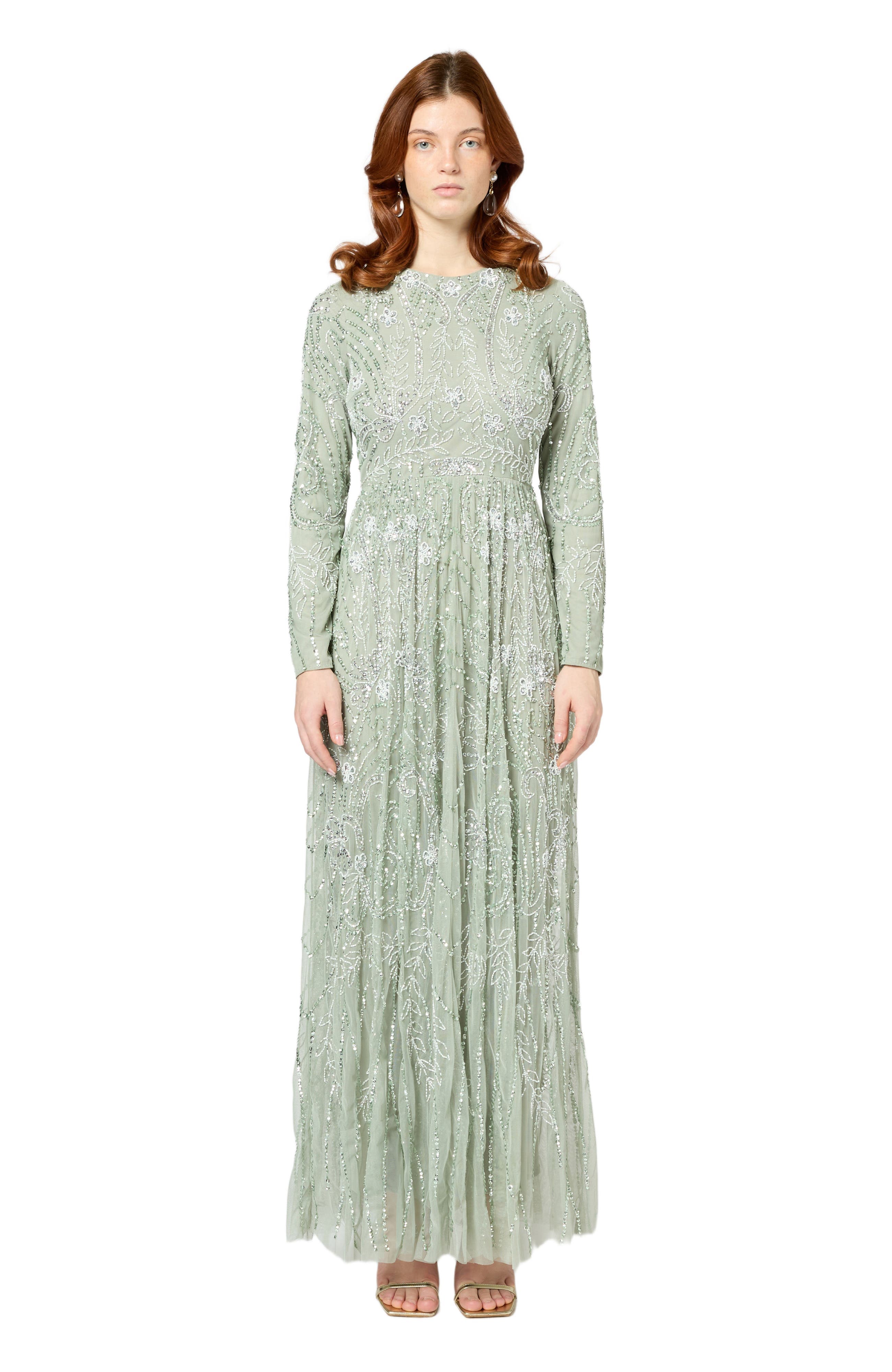 Occasion Modest Embellished Sequin Beaded Floral High Neck Evening Gown - image 1