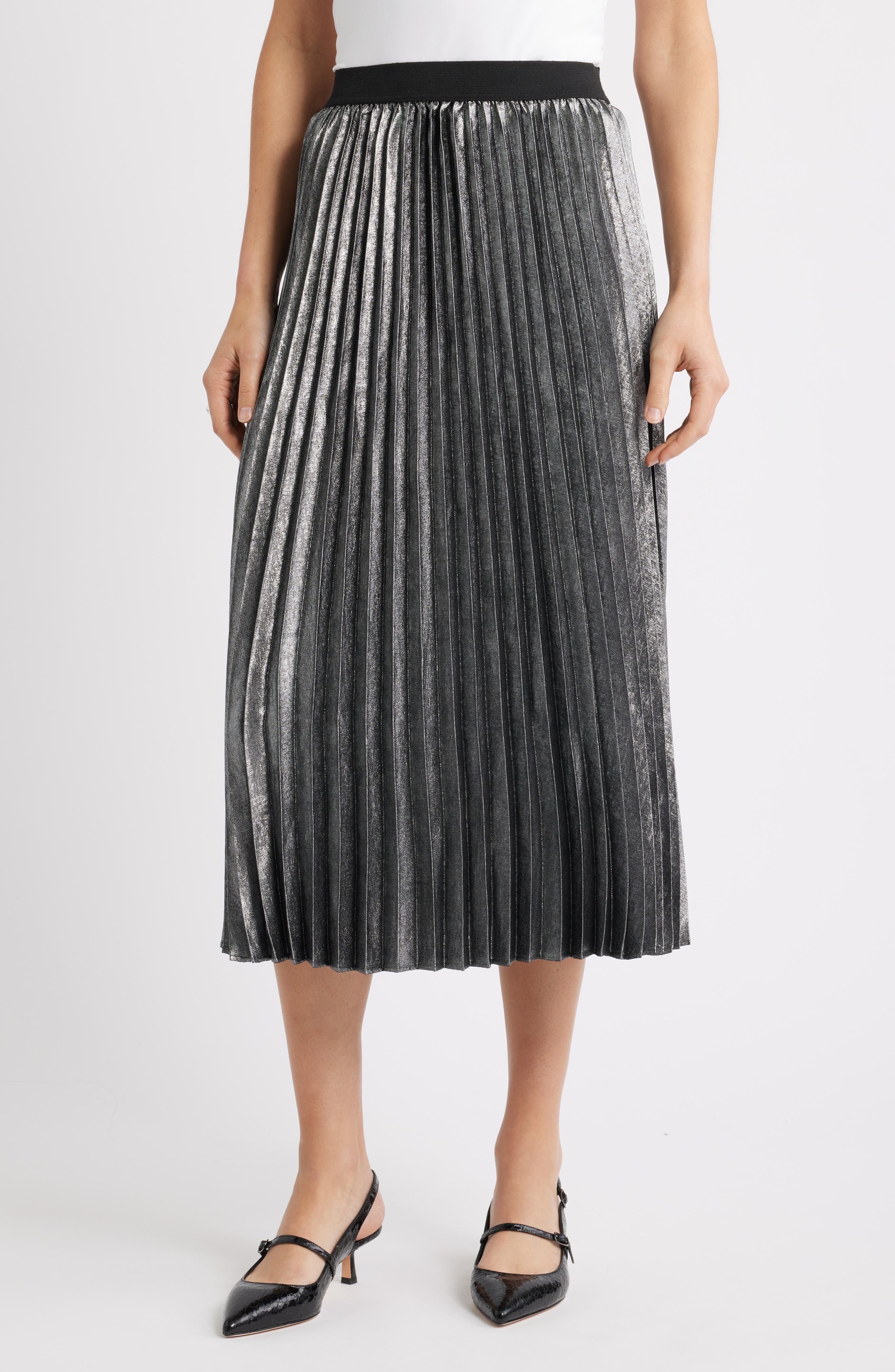 Pleated Metallic Midi Skirt - image 1