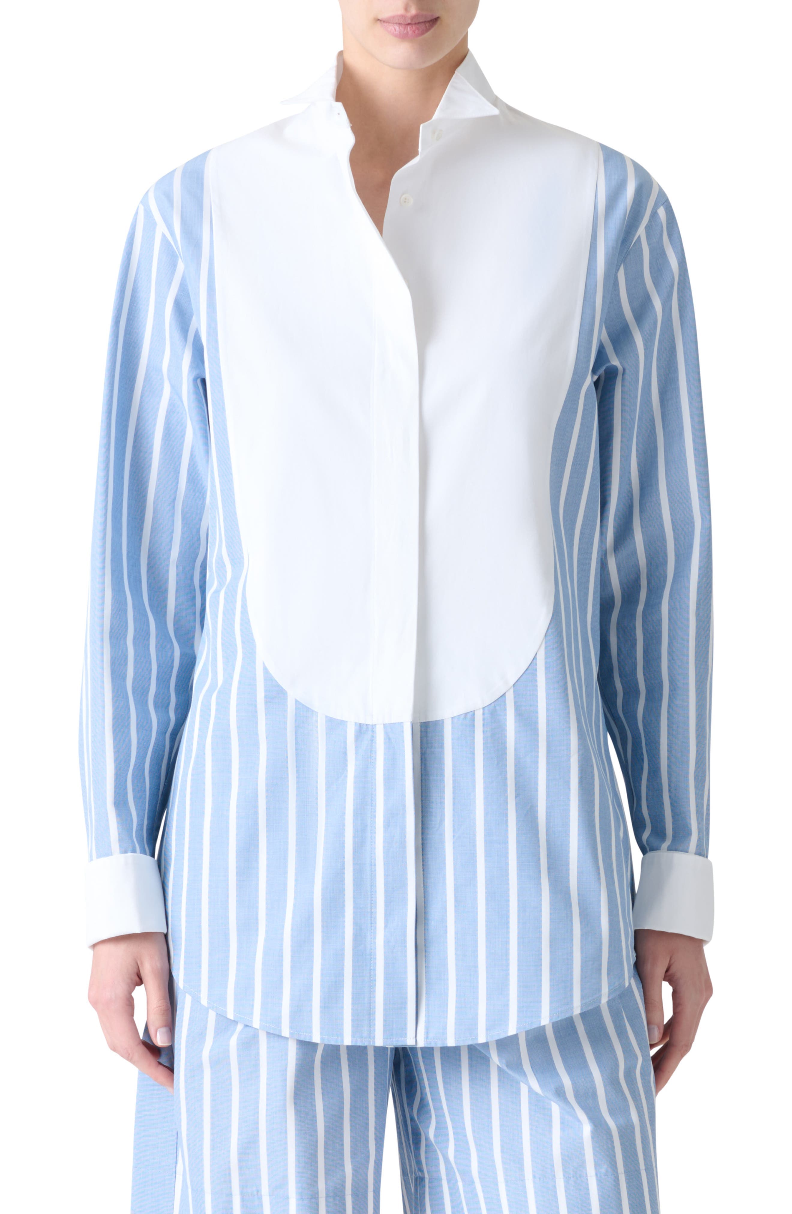 Stripe Plastron Button-Up Shirt - image 1