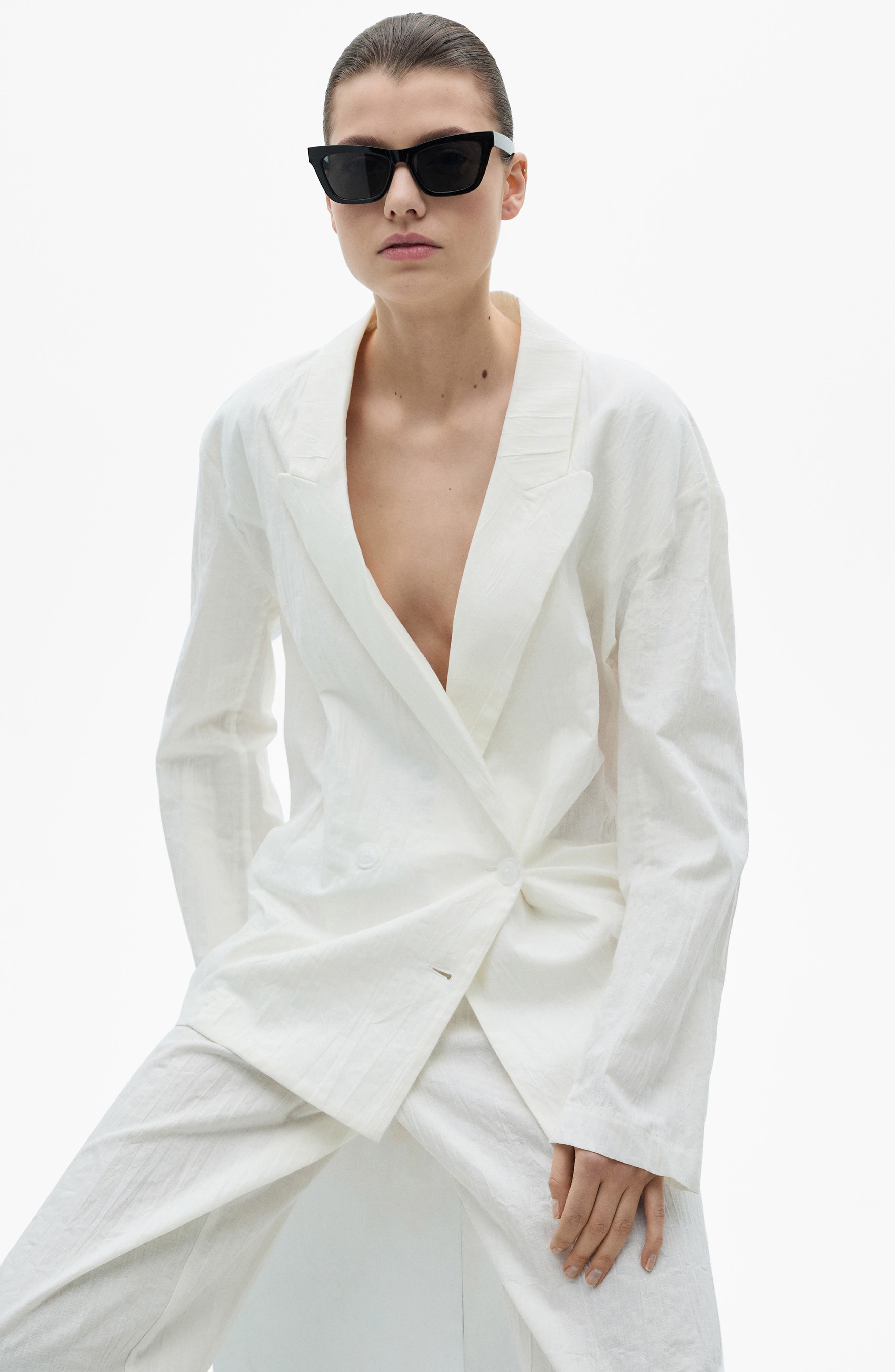 Wrinkled Effect Double Breasted Suit Jacket - image 2