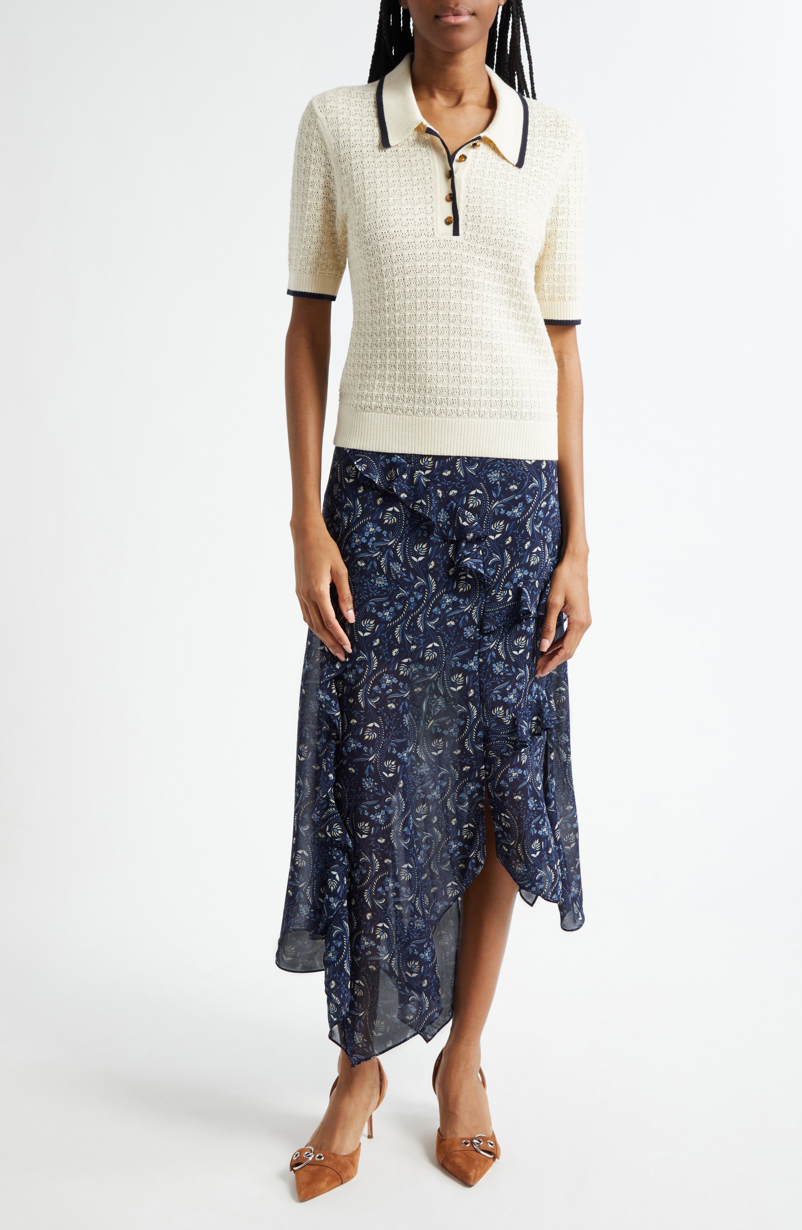 Brandt Pointelle Polo Sweater - image 2