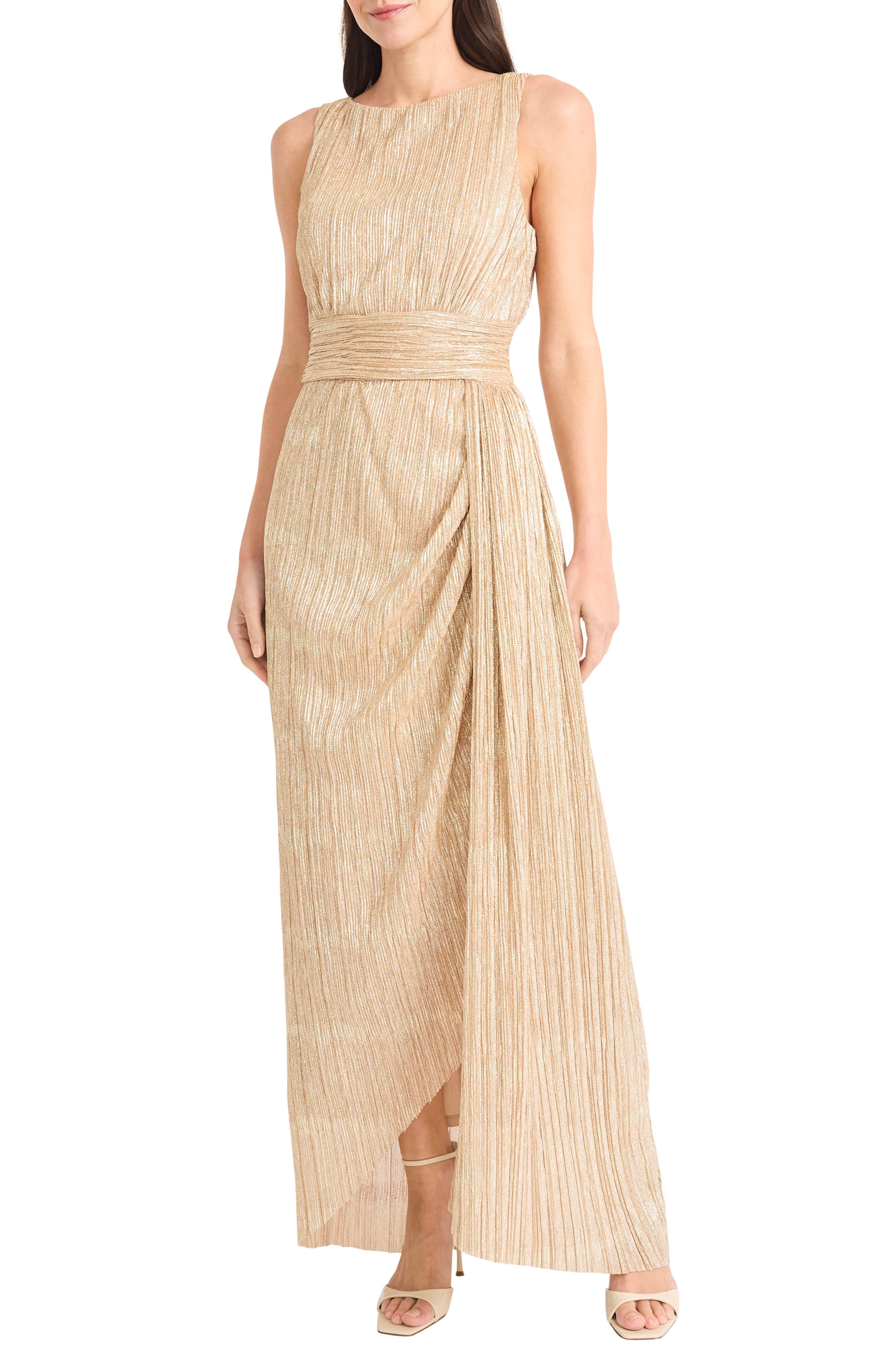 Textured Metallic Side Ruched Gown - image 1