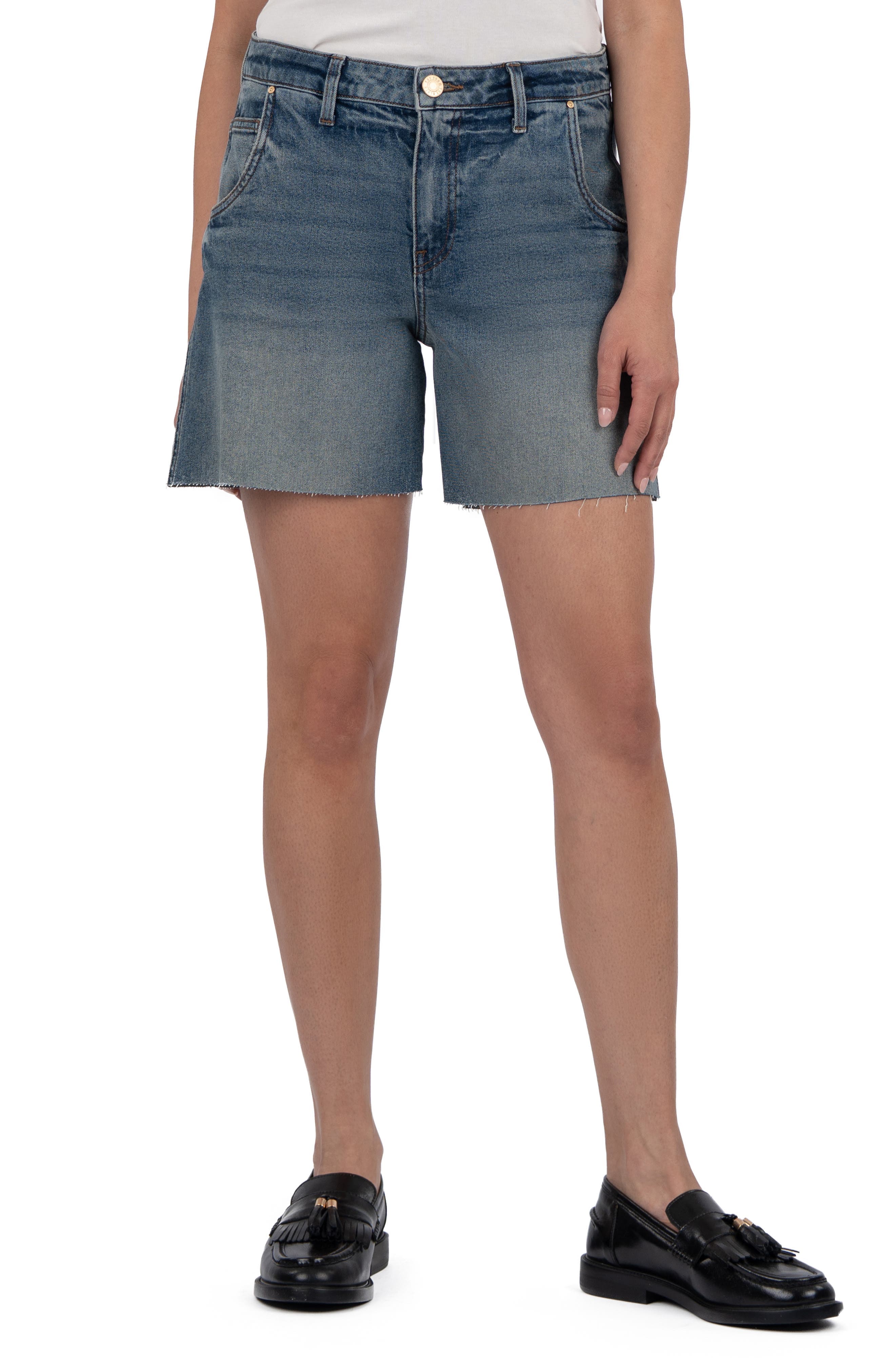 Hailey Raw Hem High Rise Denim Bermuda Shorts - image 1