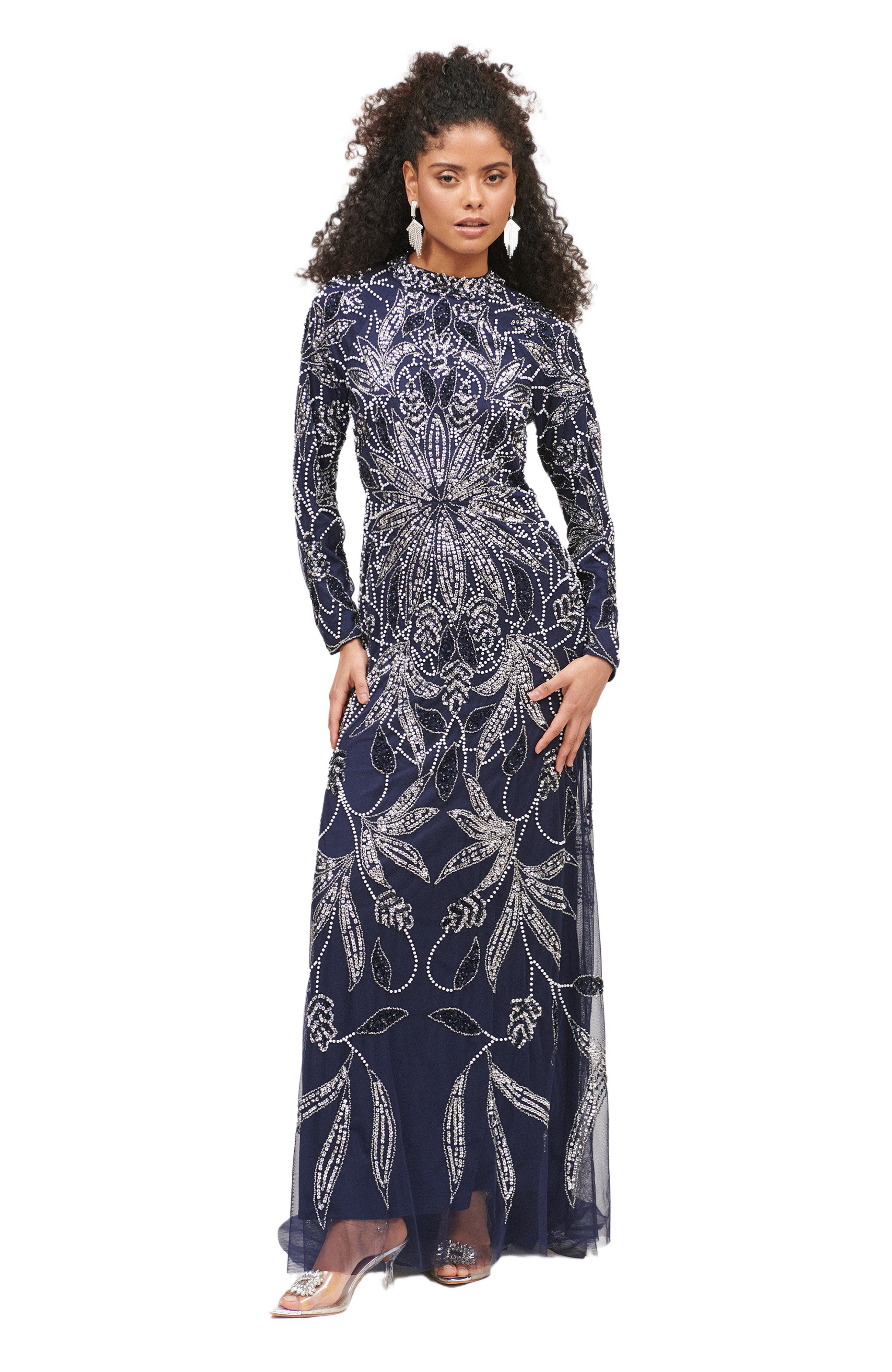 Occasion Modest Embellished Sequin Beaded Evening Maxi Dress - image 1