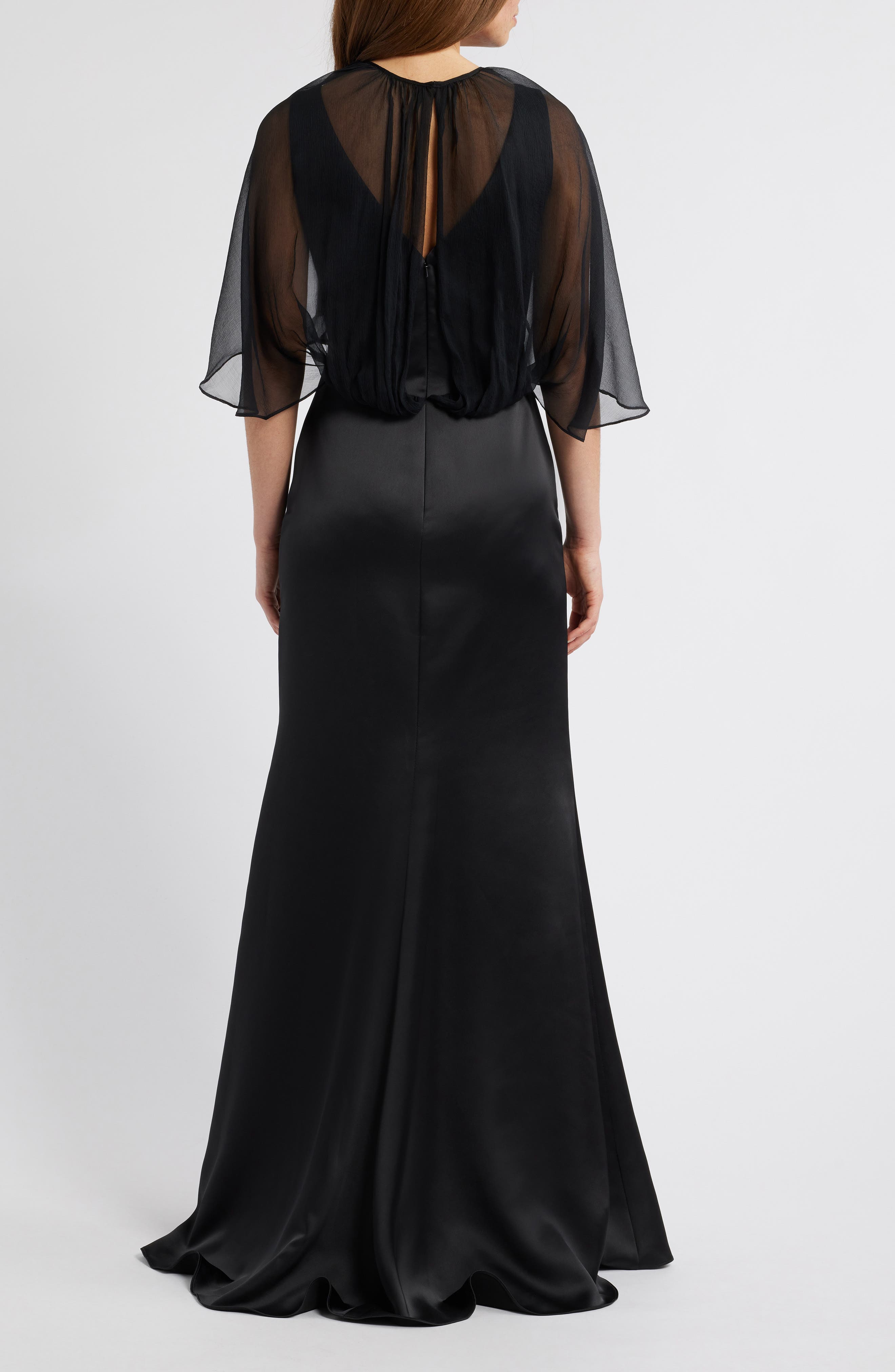 Sleeveless Satin Trumpet Gown with Silk Cape - image 2
