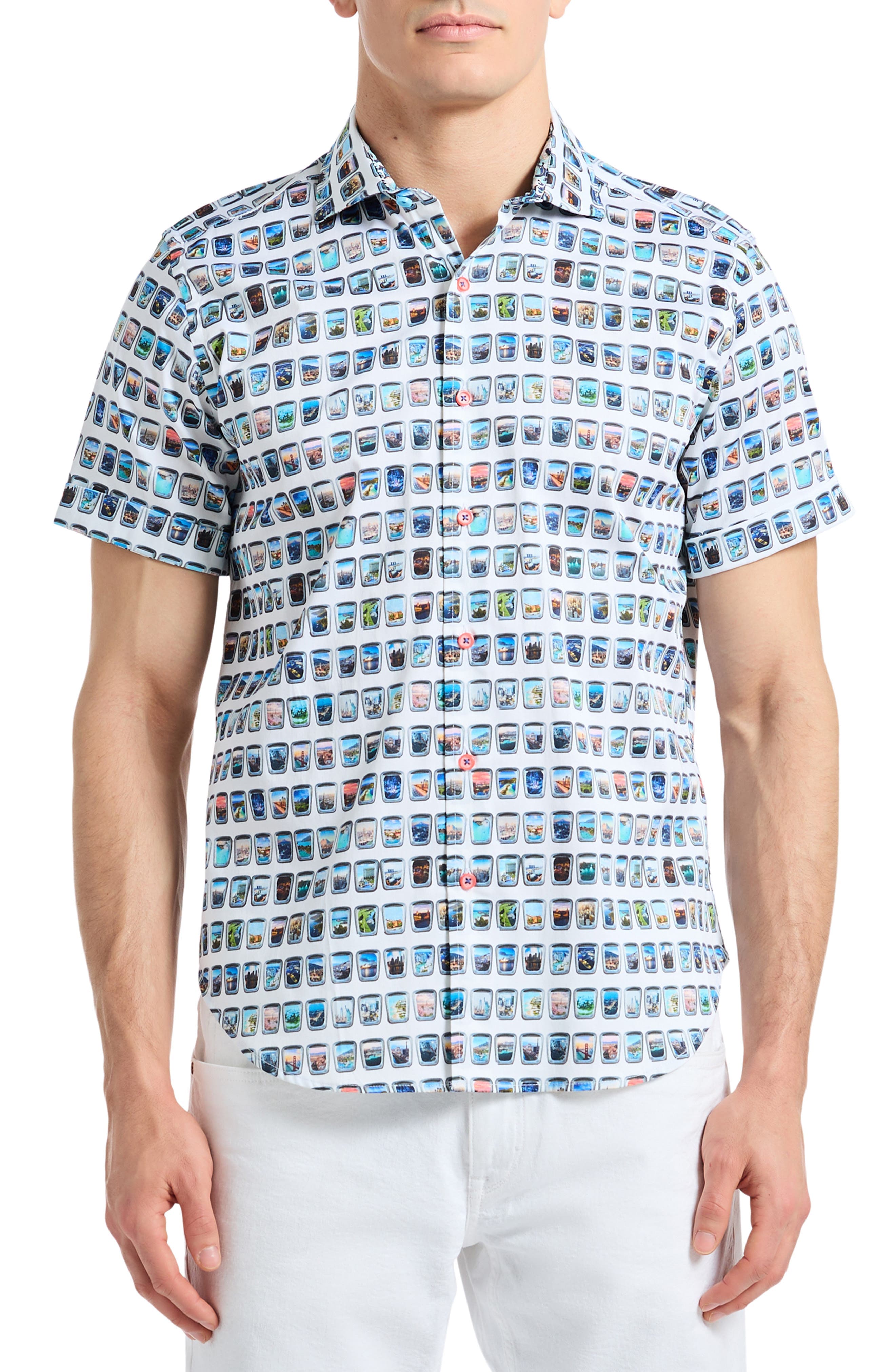 Paradis Portal Short Sleeve Stretch Cotton Button-Up Shirt - image 1