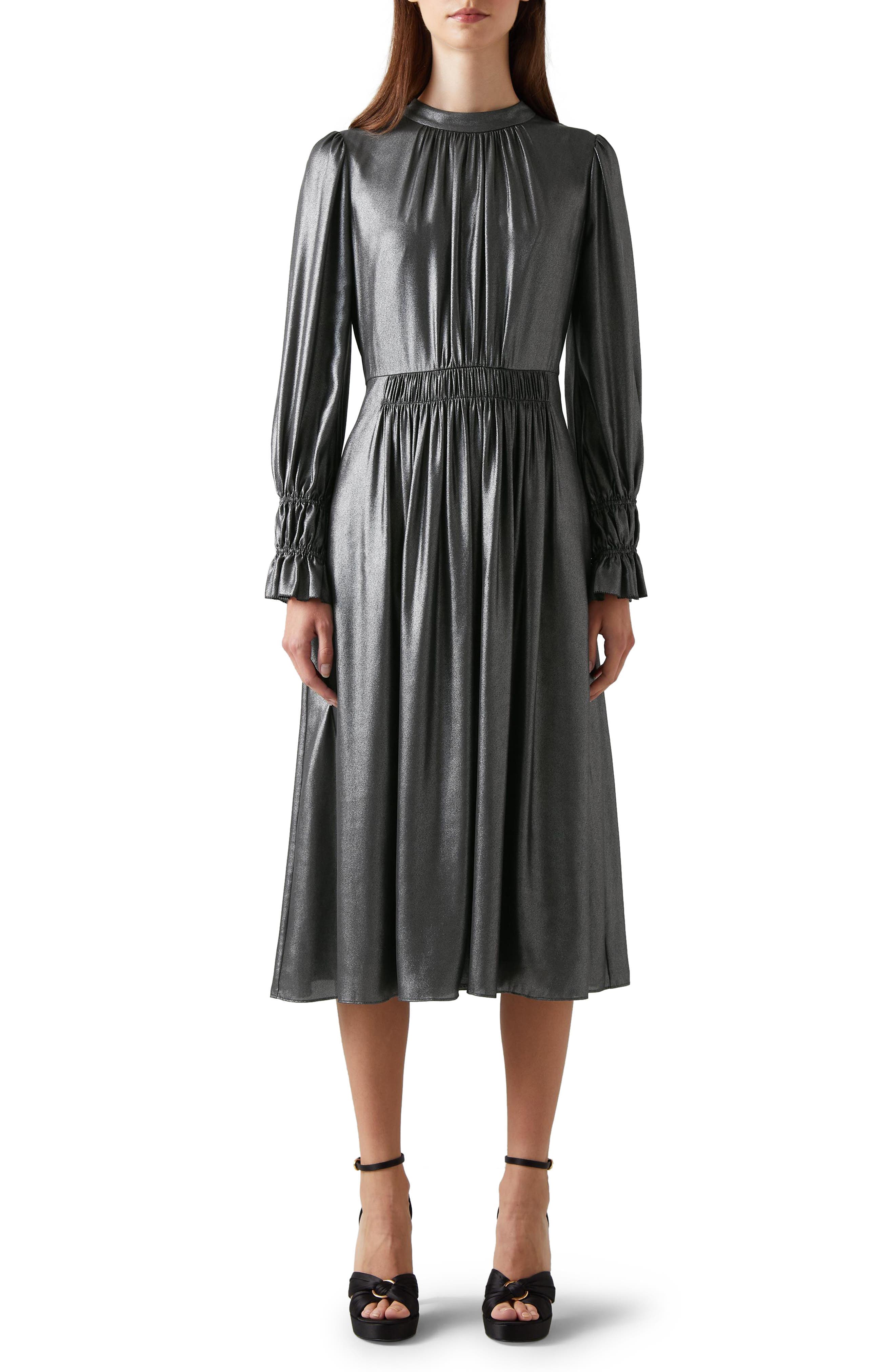 Louise Metallic Lame Long Sleeve Midi Dress - image 1