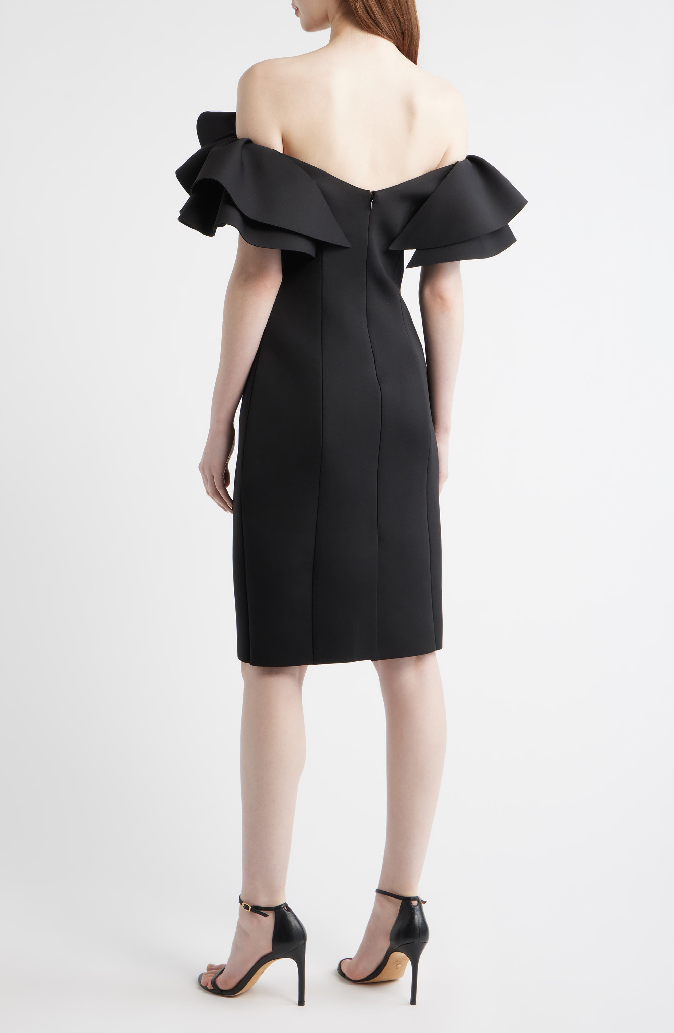 Ruffle Off the Shoulder Scuba Crepe Cocktail Dress - image 2