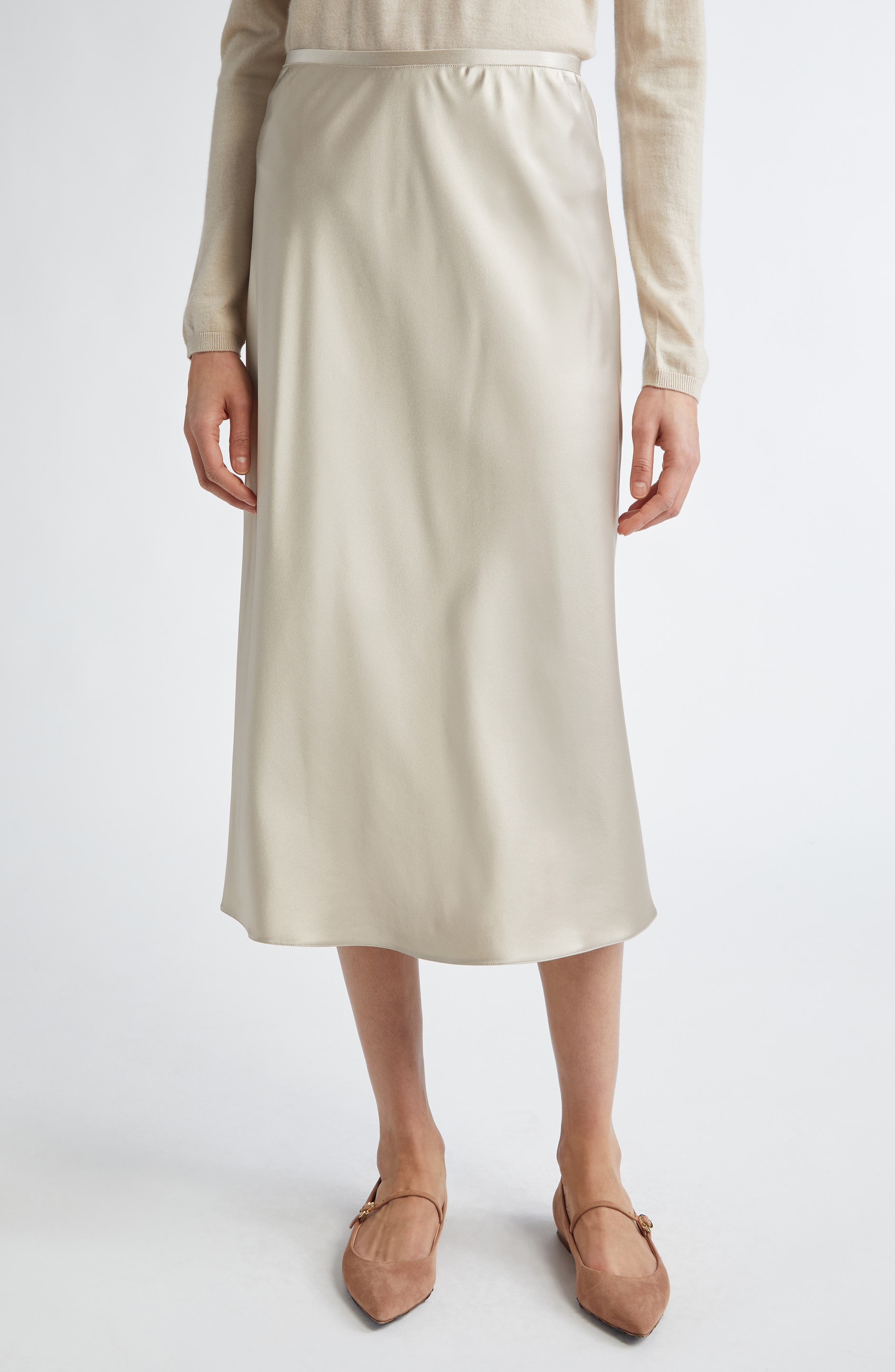 Carnet Silk Satin Midi Skirt - image 1