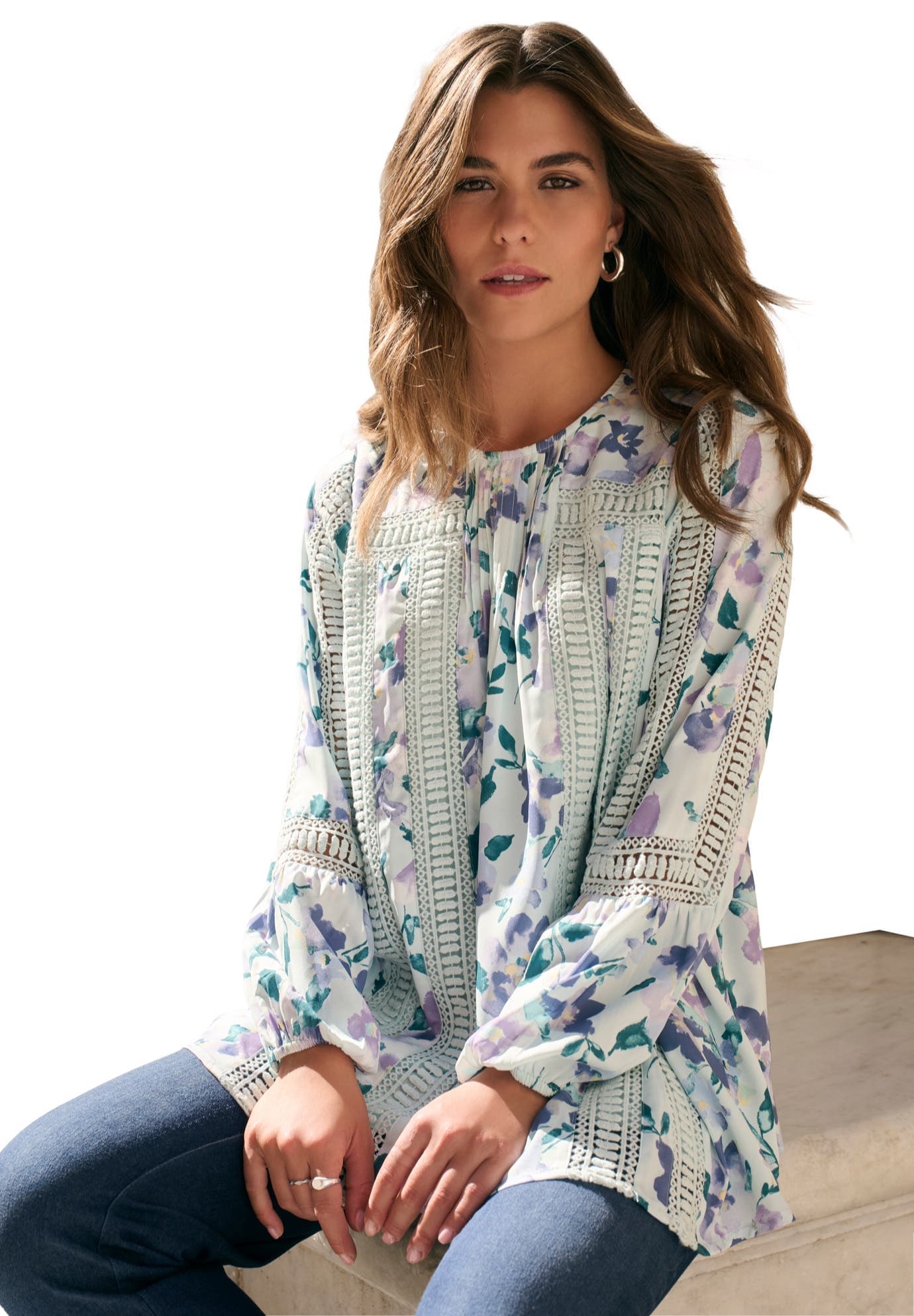 Lace-Trim Blouson-Sleeve Top - image 3