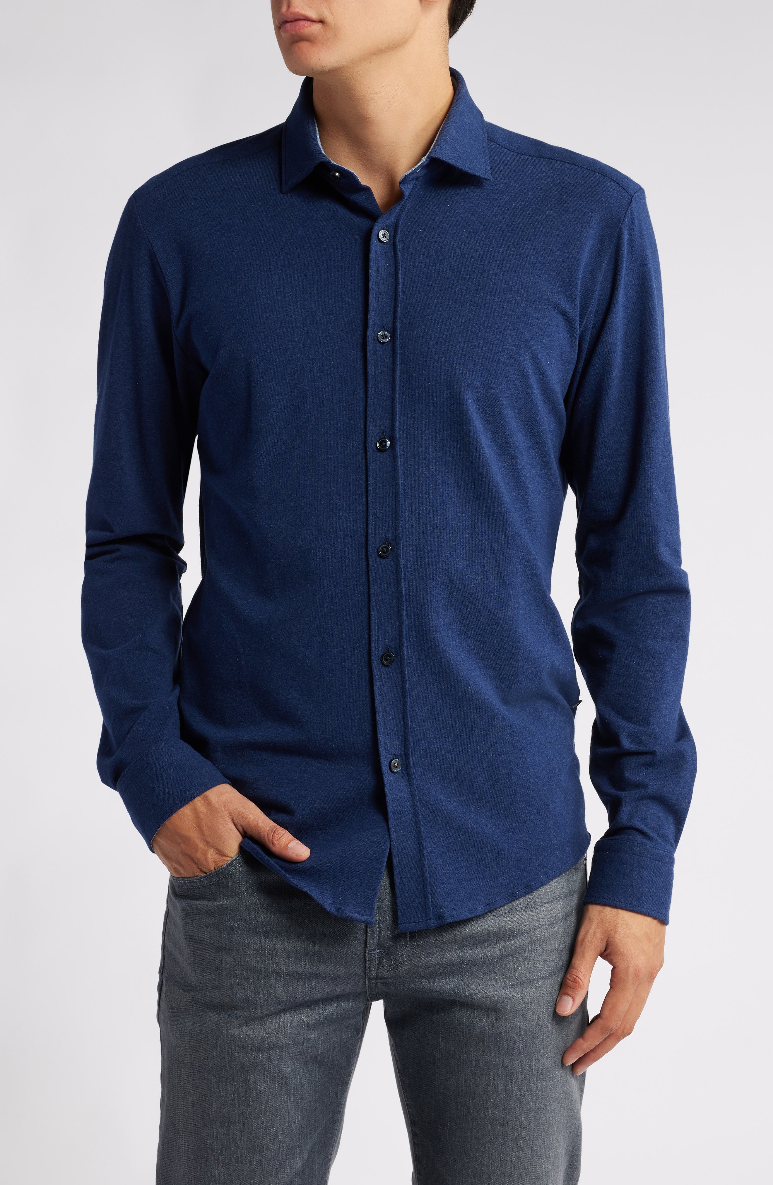 Roan Solid Stretch Cotton Button-Up Shirt - image 5